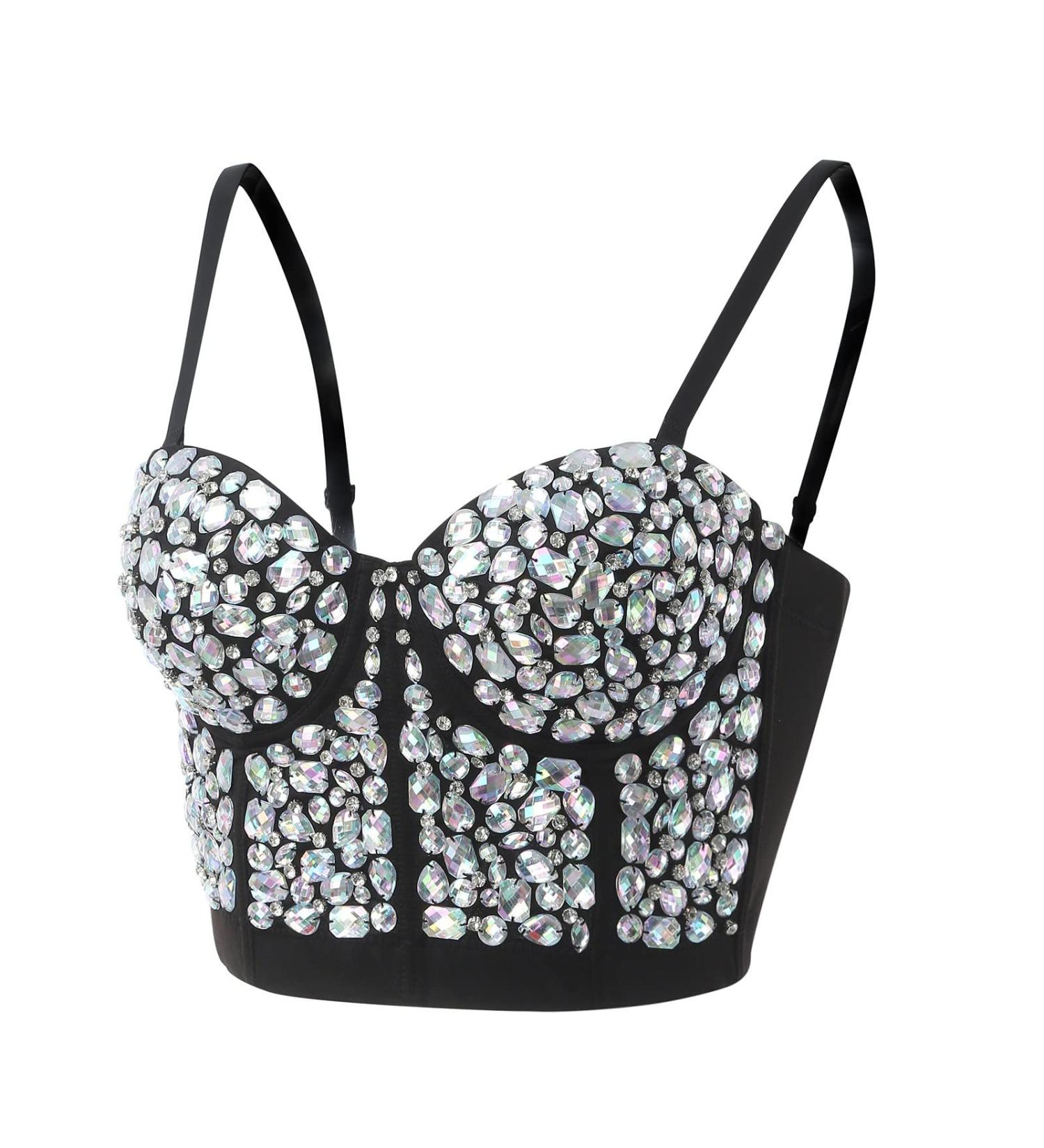 Shop Sexy Corset Top for Women - Glitter Bustier Crop Top & Push Up Spaghetti Tank - Perfect for Parties & Raves - Silver XL - Buy Online on GoSupps.com