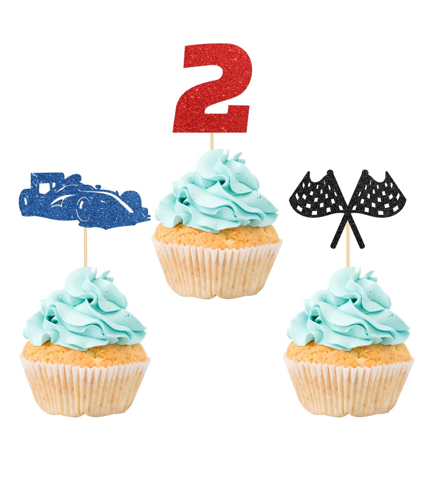 Maicaiffe Two Fast Cupcake Toppers Race Car Birthday Cupcake Toppers 2nd Birthday Two Cool Racing Party Dessert Decors Racing Party Decorations 24Pcs Glitter - Buy Online on GoSupps.com