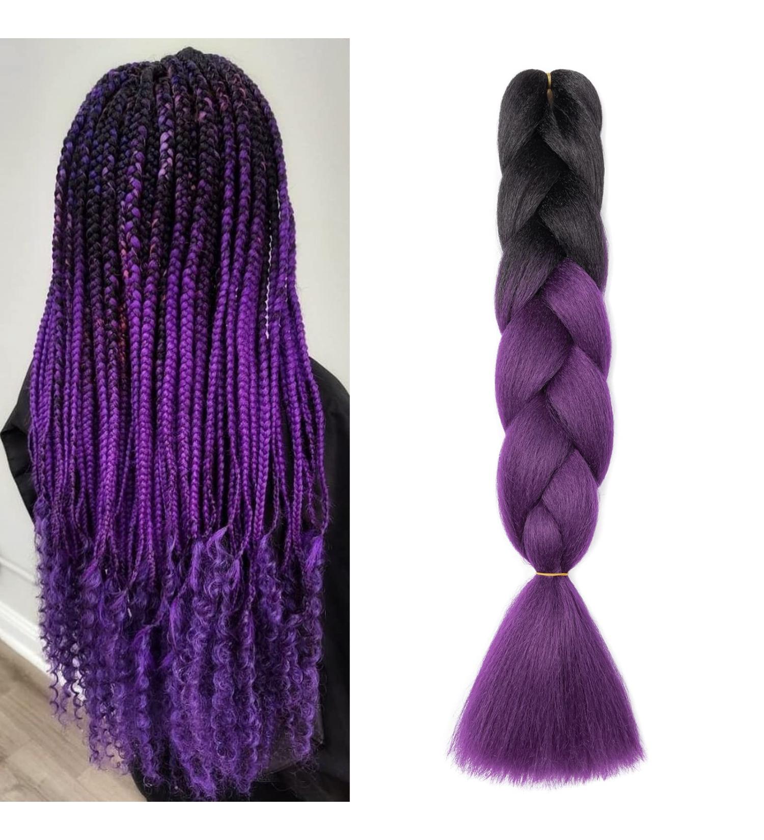 Gairyan Jumbo Braids Extensions - 60cm Ombre Synthetic Hair for Box Crochet Braids (Black & Purple) - 100g Afro Braiding Hair (1 Piece) - Buy Online on GoSupps.com