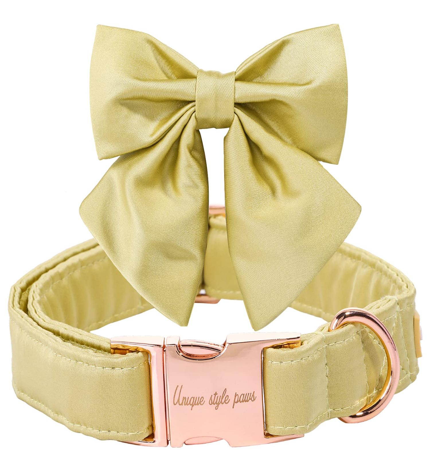 Shop Unique Yellow Silk Dog Collar - Durable & Stylish for Large Dogs | Wedding & Special Events - Buy Online on GoSupps.com