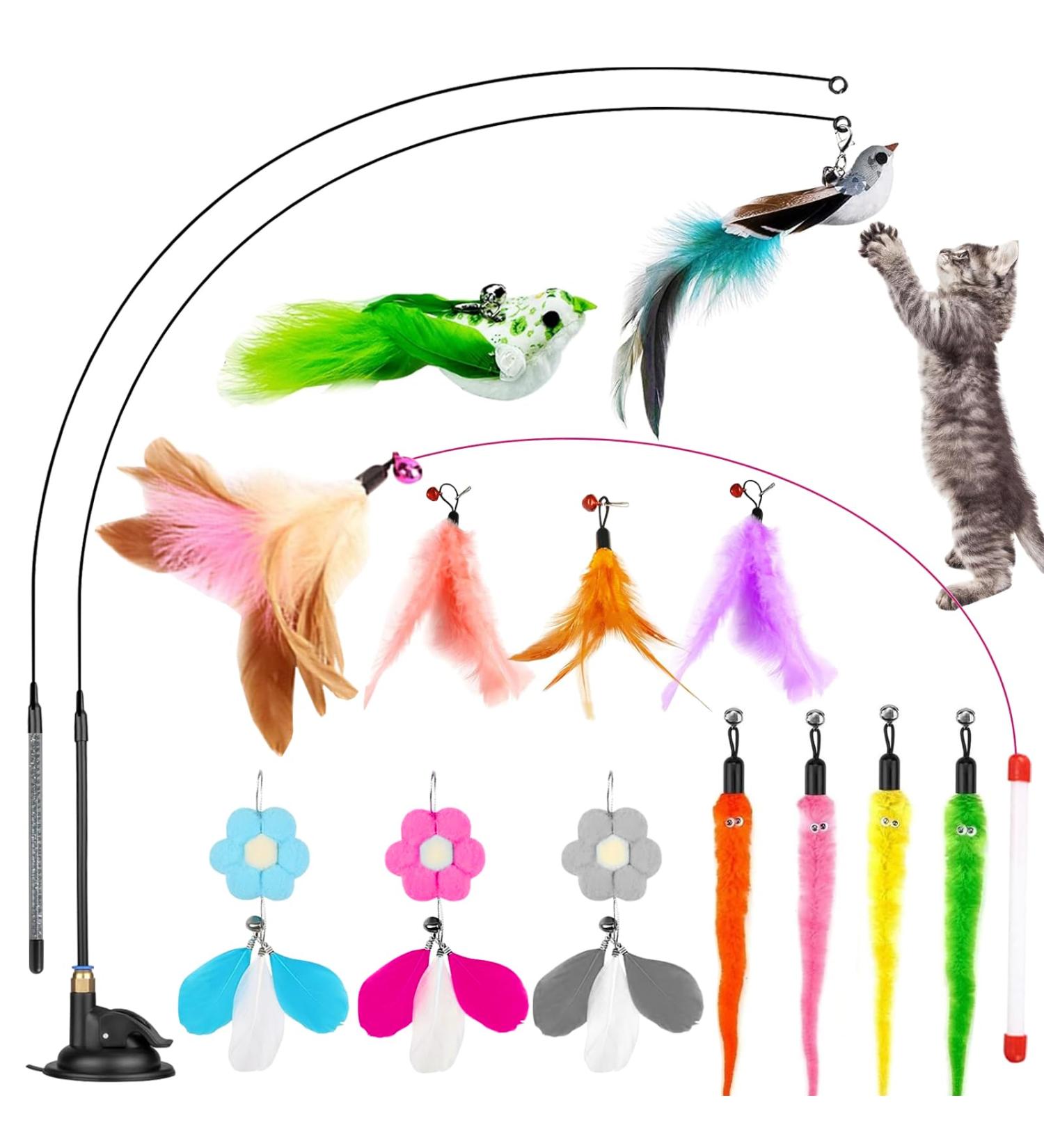 Yoirzit 16-Piece Interactive Cat Toy Set | Self-Employment Suction Cup Toys with 3 Scalable Rods & Feathers | Best for Engaging Cats - Buy Online on GoSupps.com