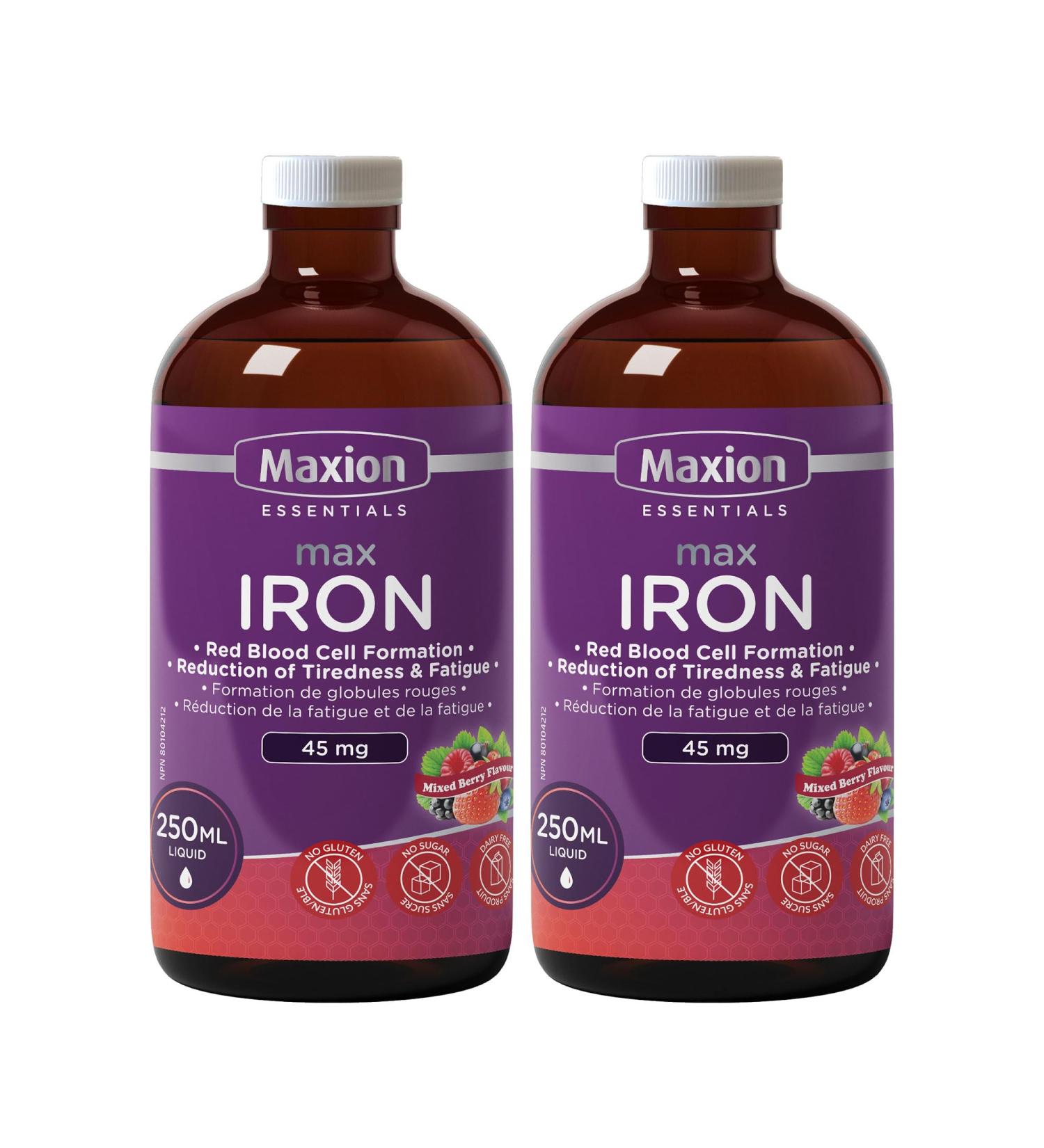 Maxion 2 Pack Iron Blood Booster Supplement to Combat Iron Deficiency Anemia Fight Fatigue and Build Blood Cells 250ml (2) - Buy Online on GoSupps.com