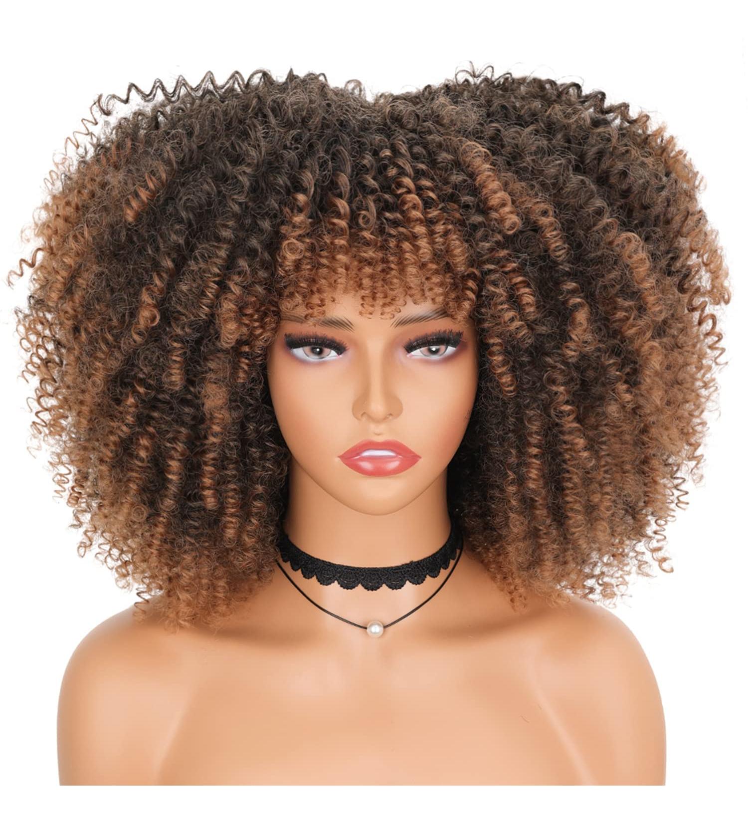 14-Inch Curly Afro Wig with Pony - Brown Ombre Afro Curly Wigs for Black Women | Synthetic Hair Replacement - Buy Online on GoSupps.com