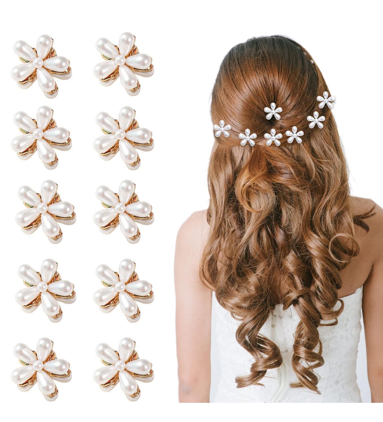 10 Pcs Mini Pearl Hair Claw Clips with Flower Design - Girls Dance Clips & Sweet Hair Accessories - Buy Online on GoSupps.com