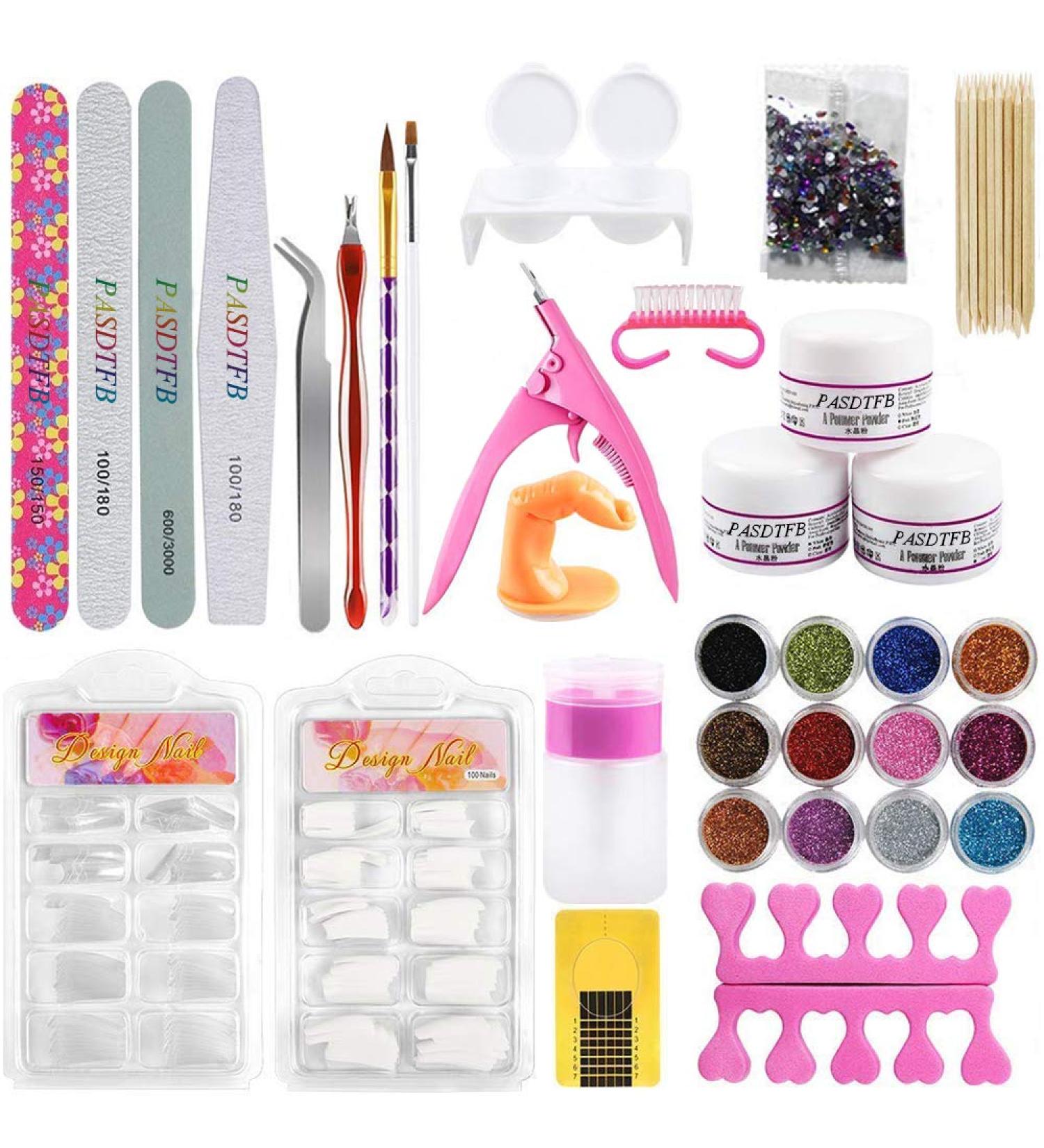 Professional Acrylic Nail Kit - 12 Glitter Colors, Liquid, Brush & Tools - DIY Manicure Set for Beginners and Salons - Buy Online on GoSupps.com