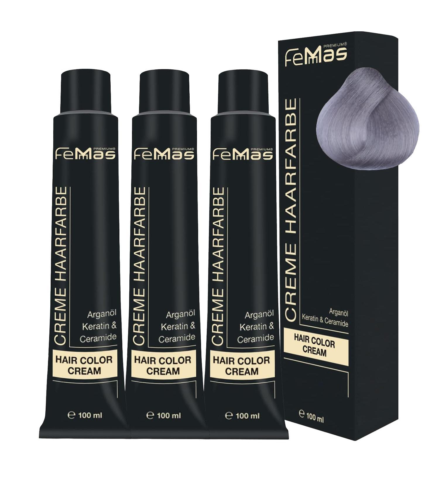 Femmas Hair Color Pure & Mix 3x Silver I Professional Cream with Argan Oil Keratin & Ceramides | Permanent Tint for Radiant & Durable Color Results - 100ml - Buy Online on GoSupps.com
