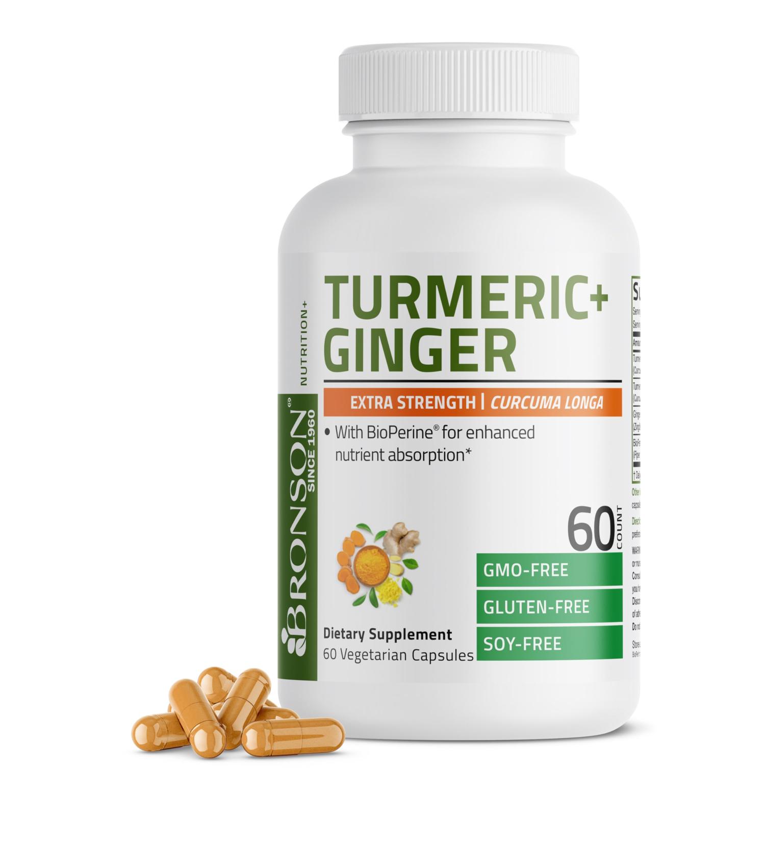 Bronson Turmeric + Ginger Extra Strength Joint Health & Digestion Support with BioPerine, Non-GMO, 60 Vegetarian Capsules Turmeric and Ginger 60 Count (Pack of 1) - Buy Online on GoSupps.com
