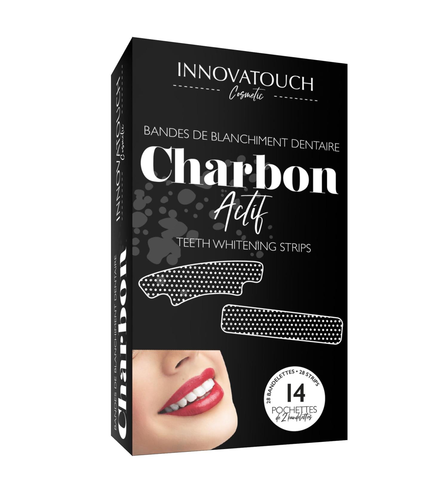 INNOVATOUCH Cosmetic Activated Charcoal Teeth Whitening Strips - Removes Stains and Yellowing Gentle Formula Minty Freshness 28 Strips