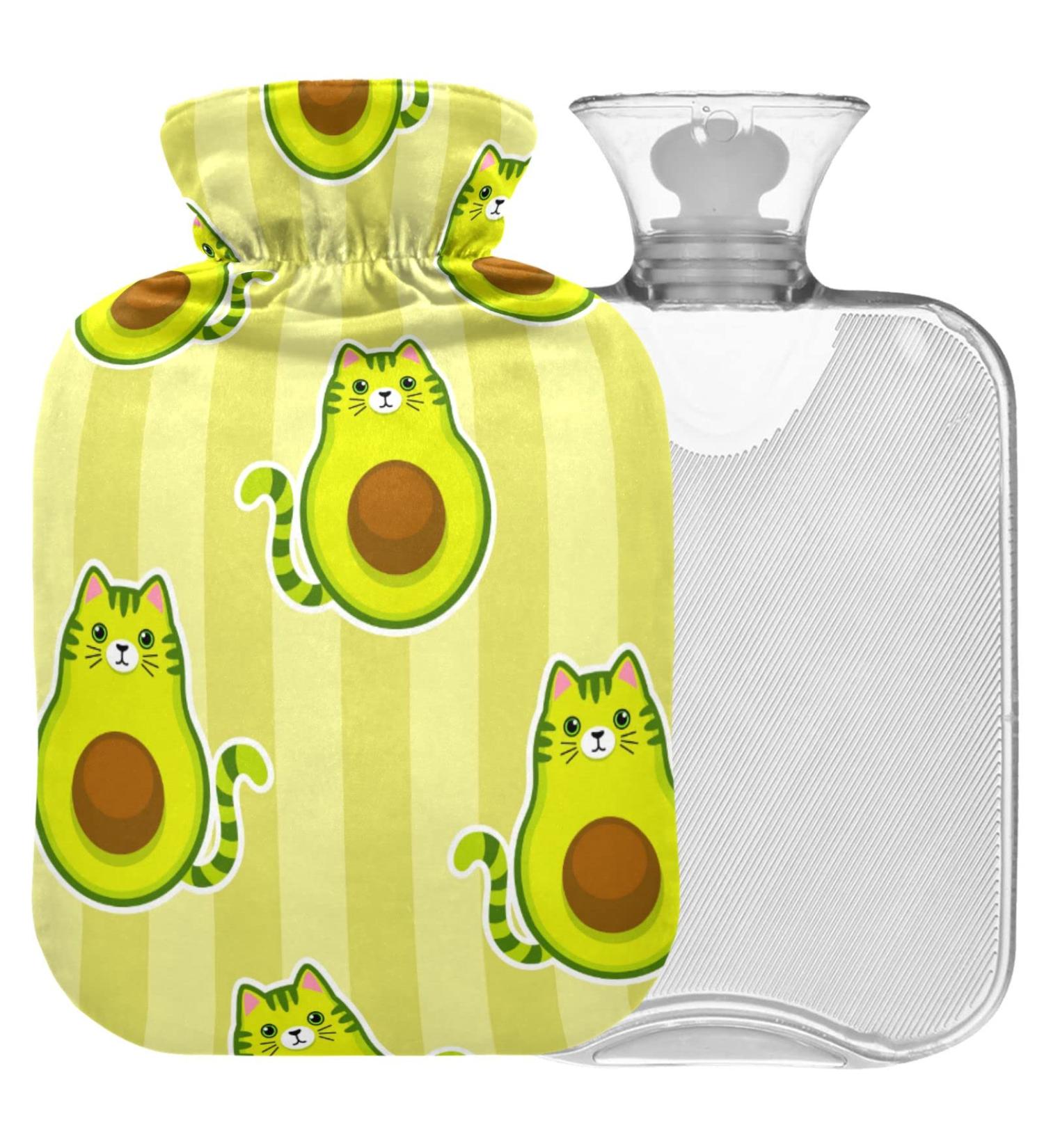 Naanle Sweet Avocado Cat Heat Bottle - 1L Transparent Hot Water Bottle for Bed & Pain Relief | Warmth & Cold Therapy - Buy Online on GoSupps.com