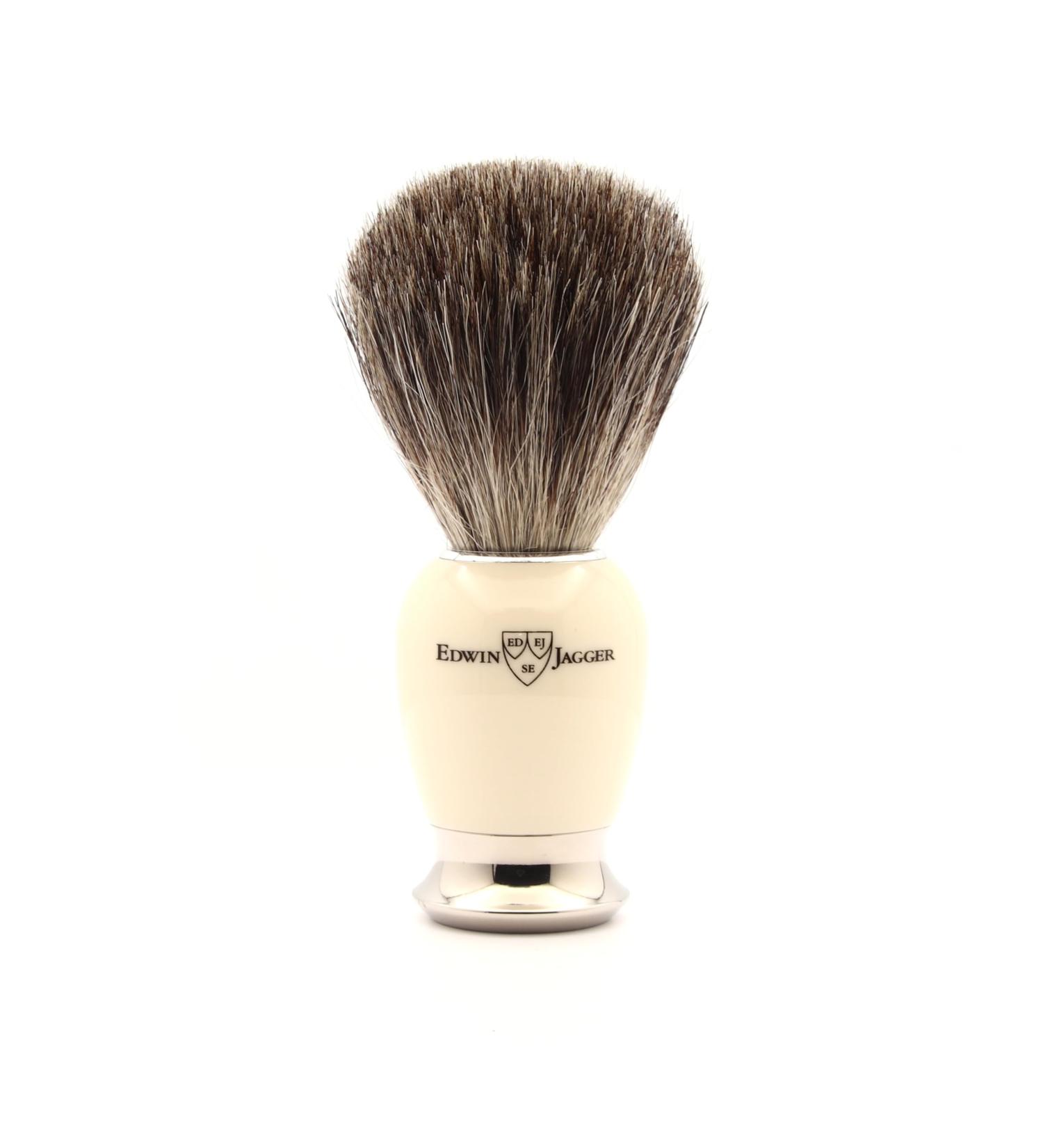 Edwin Jagger Imitation Ivory Pure Badger Shaving Brush - Ideal for Shaving Cream or Soap - Men's Shaving Brush in Ivory - Buy Online on GoSupps.com