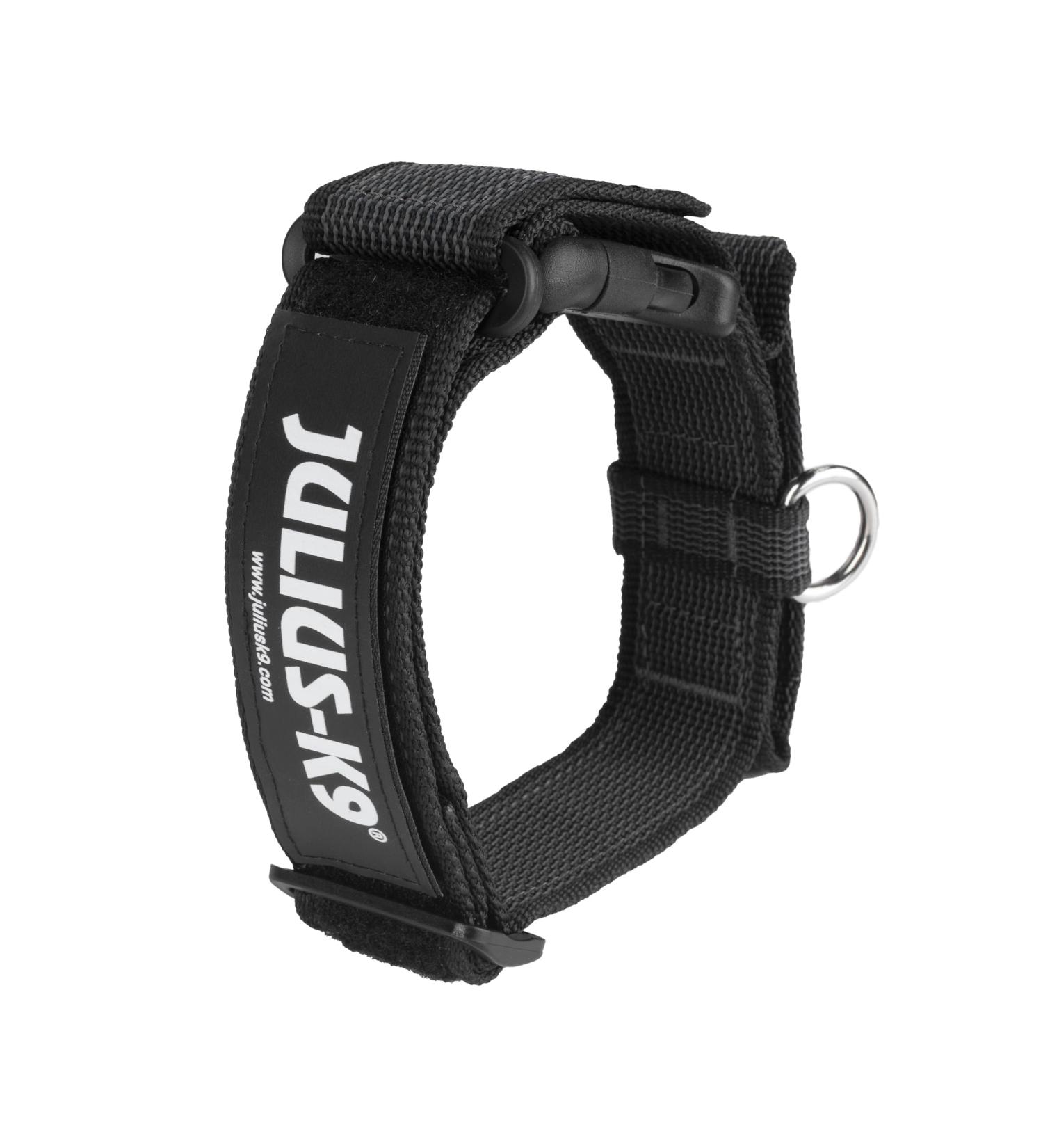Julius-K9 Colour and Gray Fur Collar with Handle | Durable, Easy to Clean, Water Resistant | 40 mm (38-53 cm) Black-Gray | Safety Lock and Interchangeable Patch - Buy Online on GoSupps.com