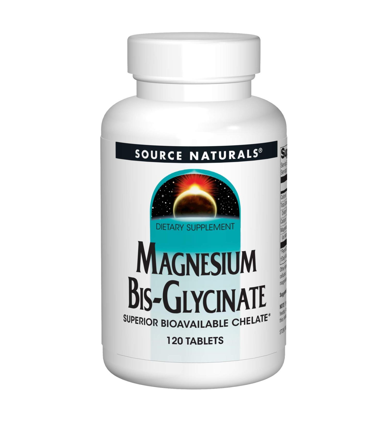 Source Naturals Magnesium Bis-Glycinate 120 Tablets - Cardiovascular & Muscle Support - Buy Online on GoSupps.com