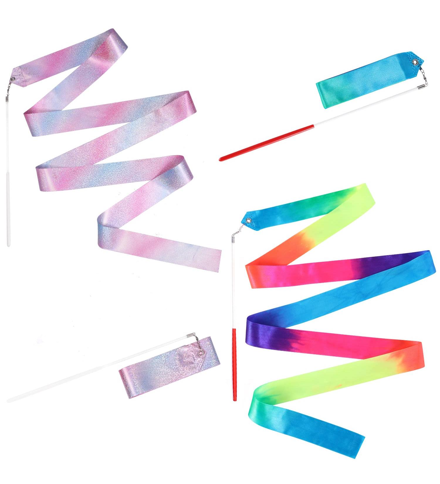 KINBOM 2pcs Dance Ribbons | 2m Kids Gymnastics Ribbons with Wand | Artistic Dance Training Streamers | Mixed Color & Sparkling - Buy Online on GoSupps.com