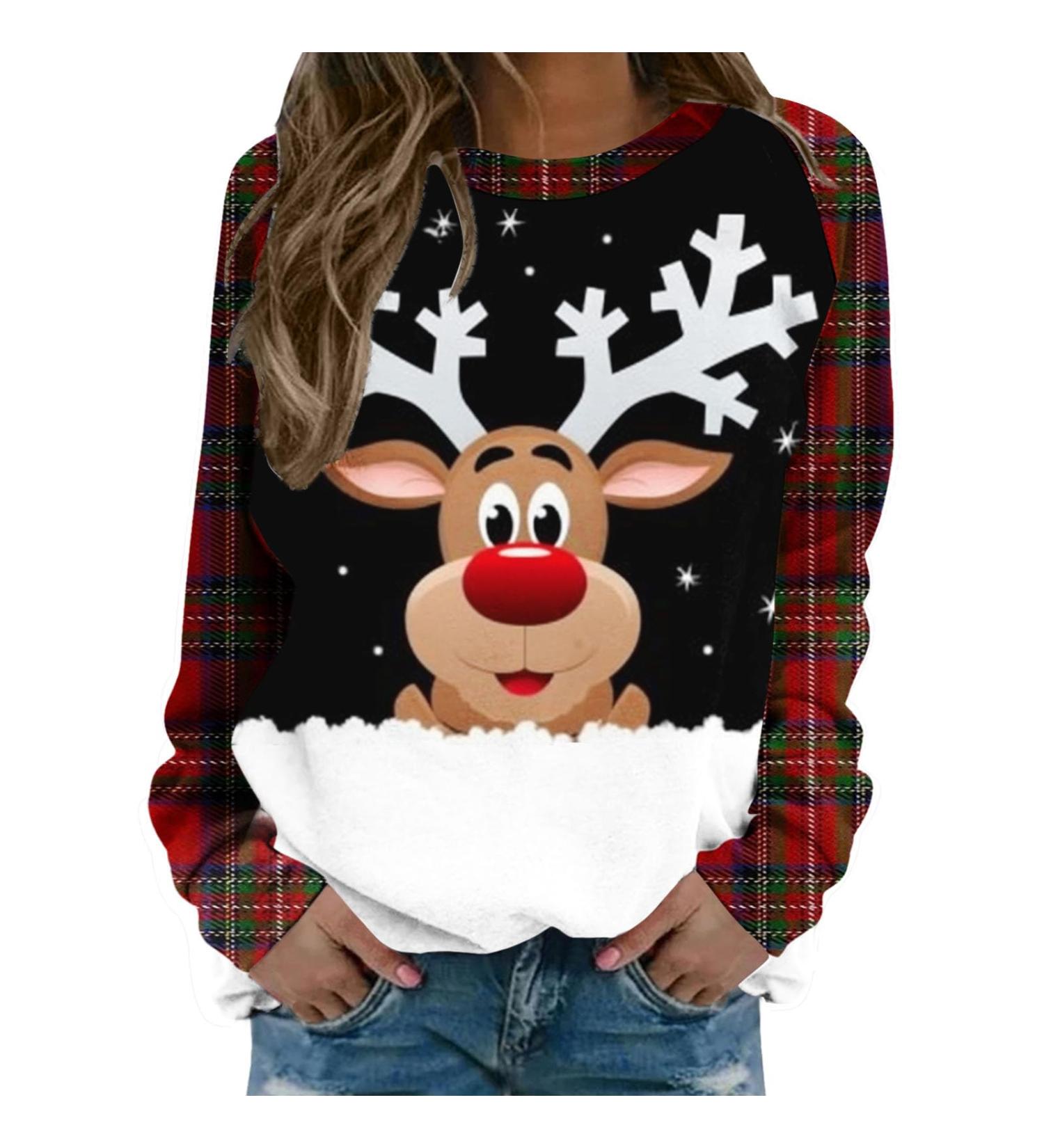 Women's Christmas Snowman & Penguin Print Sweatshirt | Xmas Raglan Top | Comfy & Warm Winter Pullover | Black XL - Buy Online on GoSupps.com