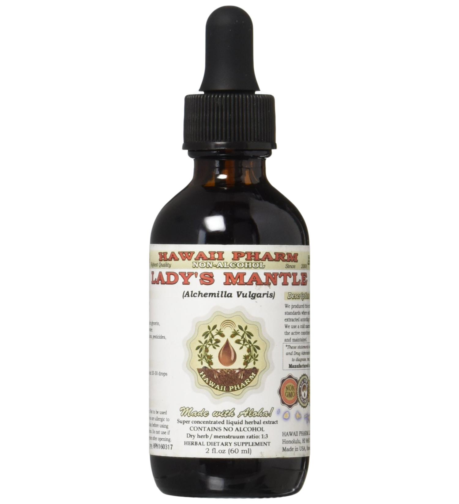 Lady's Mantle Alcohol-Free Liquid Extract Organic Lady's Mantle (Alchemilla vulgaris) Dried Herb Glycerite Hawaii Pharm Natural Herbal Supplement 2 oz 2 Fl Oz (Pack of 1)