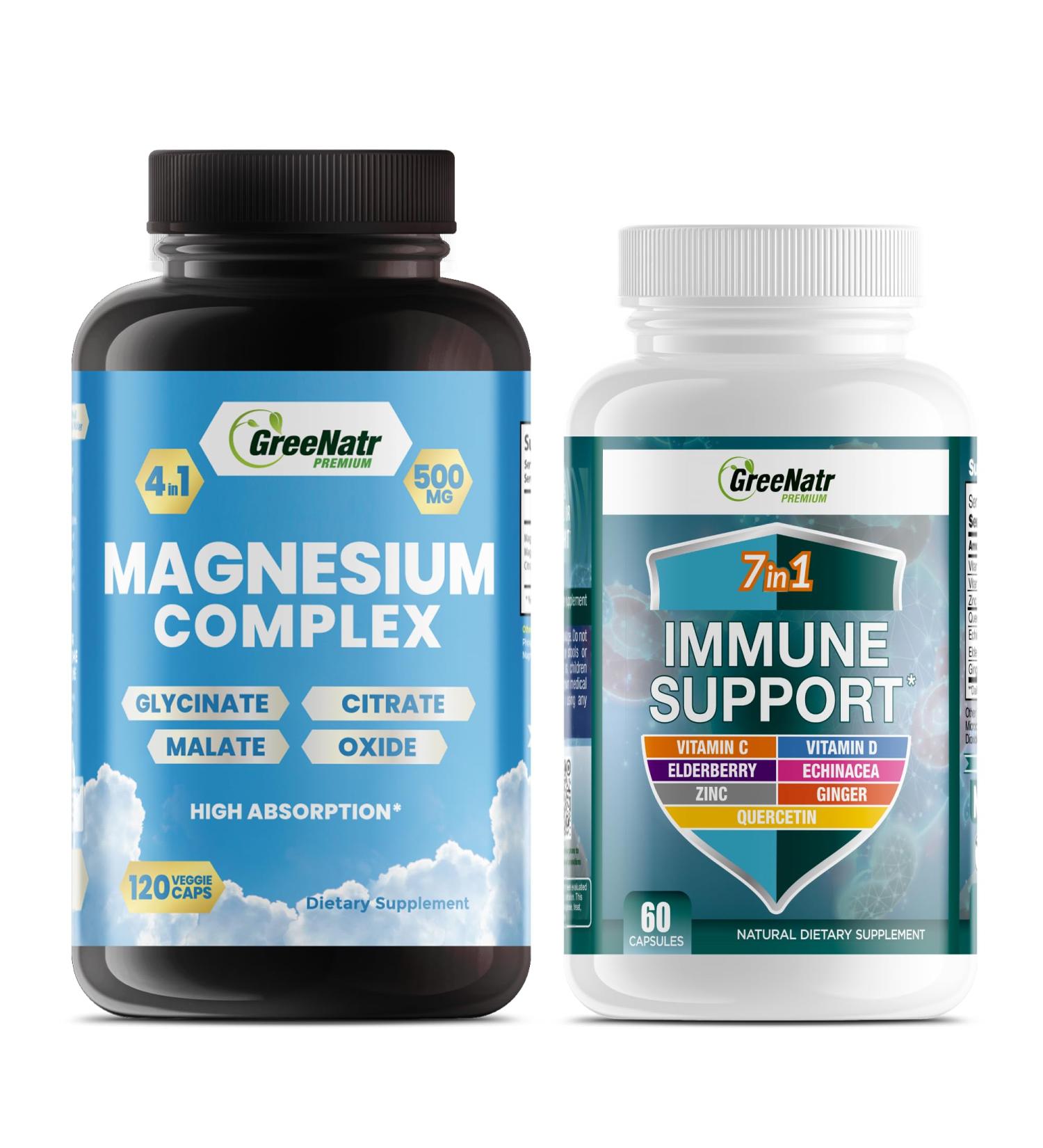 Magnesium Supplement with Glycinate Citrate Malate & Oxide Plus Immune Support with Vitamin C D3 Zinc 50mg Quercetin Echinacea Purpurea Sambucus Elderberry and Ginger - Buy Online on GoSupps.com