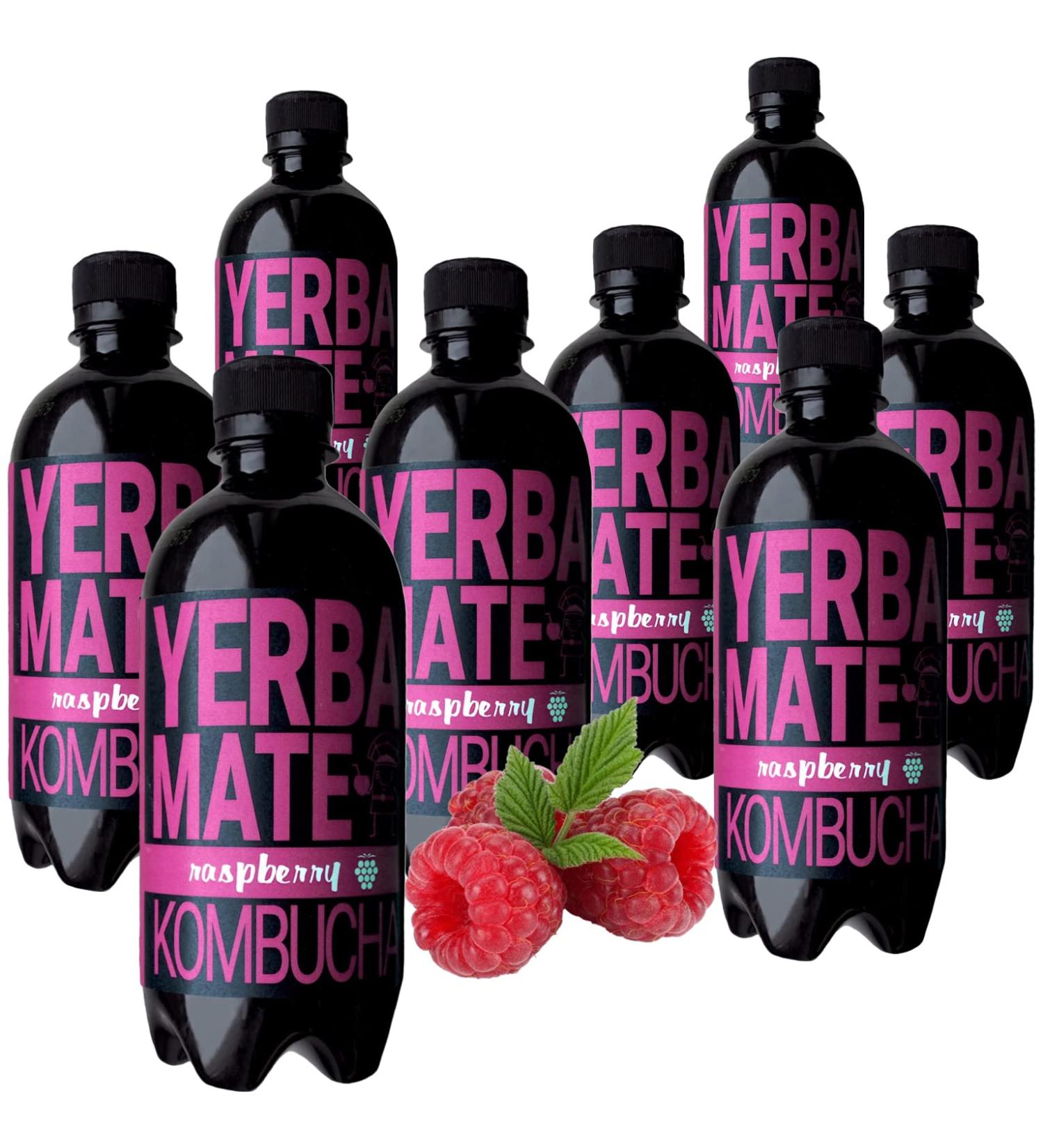 Yerbee Yerba Mate Kombucha Tea Raspberry Set Pilz Drink 100 Natural Fermented Tea Drink Probierset 8 Flaschen 400 ml Green Tea with Living Kombucha Culture Raspberry 8x400ml
