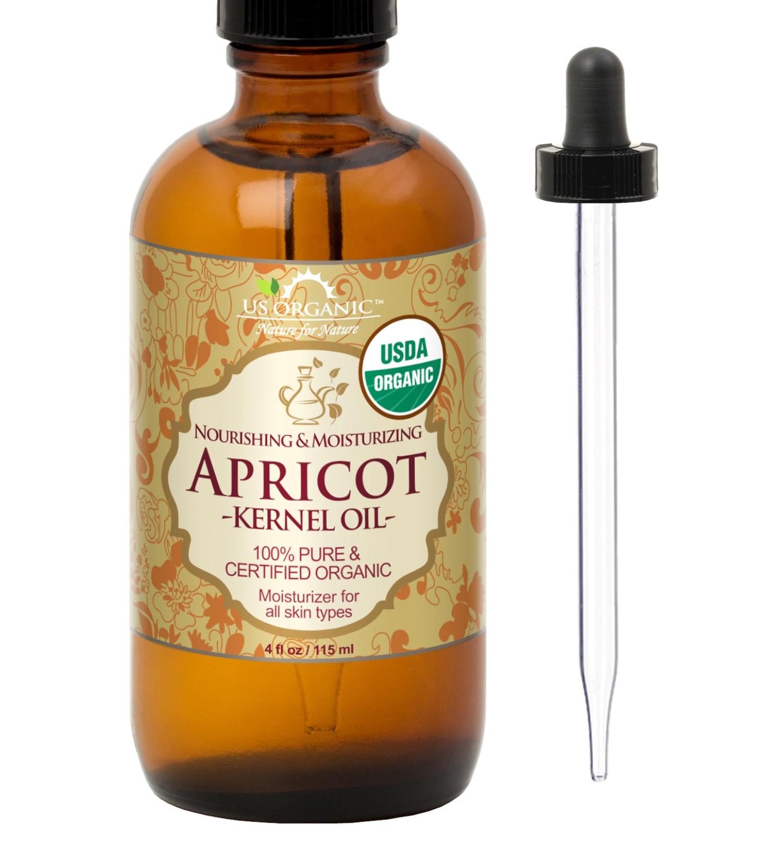 USDA Certified Organic Apricot Kernel Oil - 100% Pure & Natural Cold Pressed Virgin Unrefined - 4 oz Amber Glass Bottle with Eyedropper - Buy Online on GoSupps.com