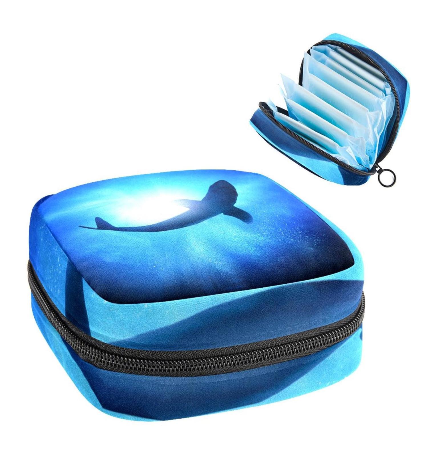GIAPB Period Bag - Fish Blue Sea Color Sanitary Napkin Storage & Travel Makeup Pouch - Buy Online on GoSupps.com