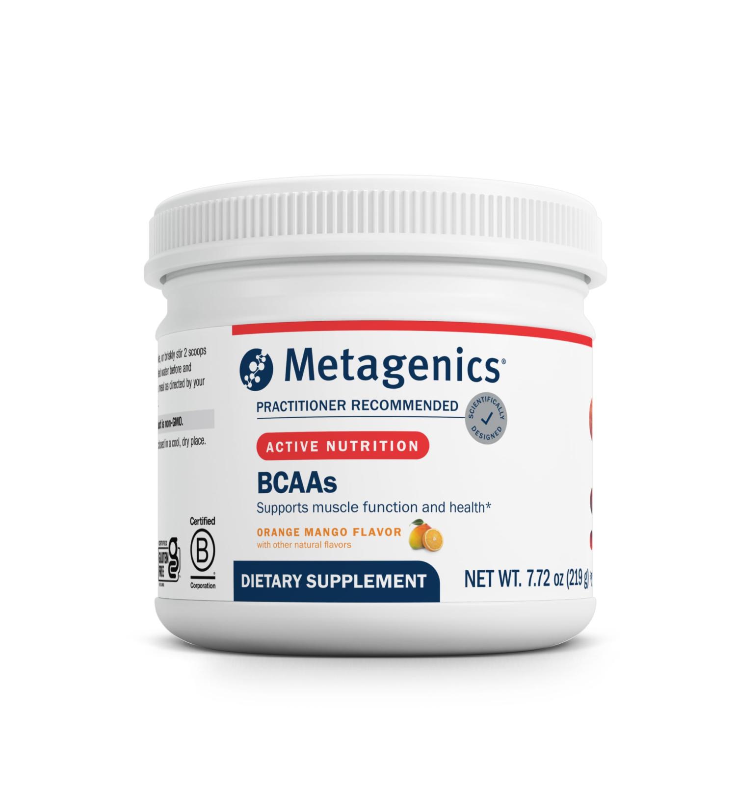 Metagenics BCAAs Powder - Orange Mango Flavor - 2:1:1 Ratio of Leucine Isoleucine & Valine - Supports Muscle Recovery Endurance & Performance* - Non-GMO Gluten-Free Vegetarian - 30 Servings - Buy Online on GoSupps.com