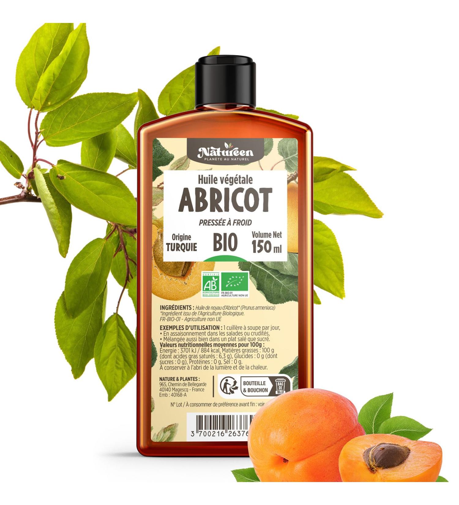  Plan te au Naturel Organic Apricot Kernel Oil 150 ml - AB - Natureen | Plan te au Naturel - Pure Natural and Cold Pressed - Food Grade - Buy Online on GoSupps.com