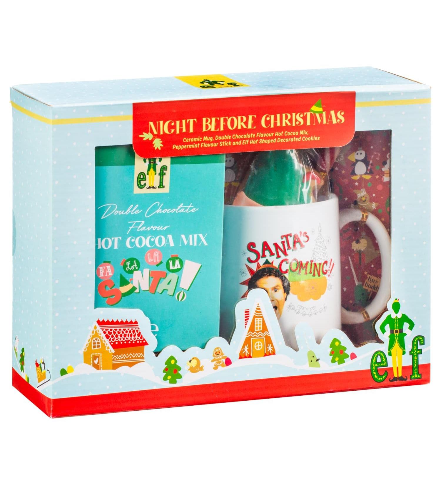 Gift Set - Delicious Chocolate Treat - Includes - 1 x Mug - 1 x Double Chocolate Flavour Hot Cocoa Mix - 1 x Peppermint Flavour Stick - 1 x Hat Shaped Decorated Cookies