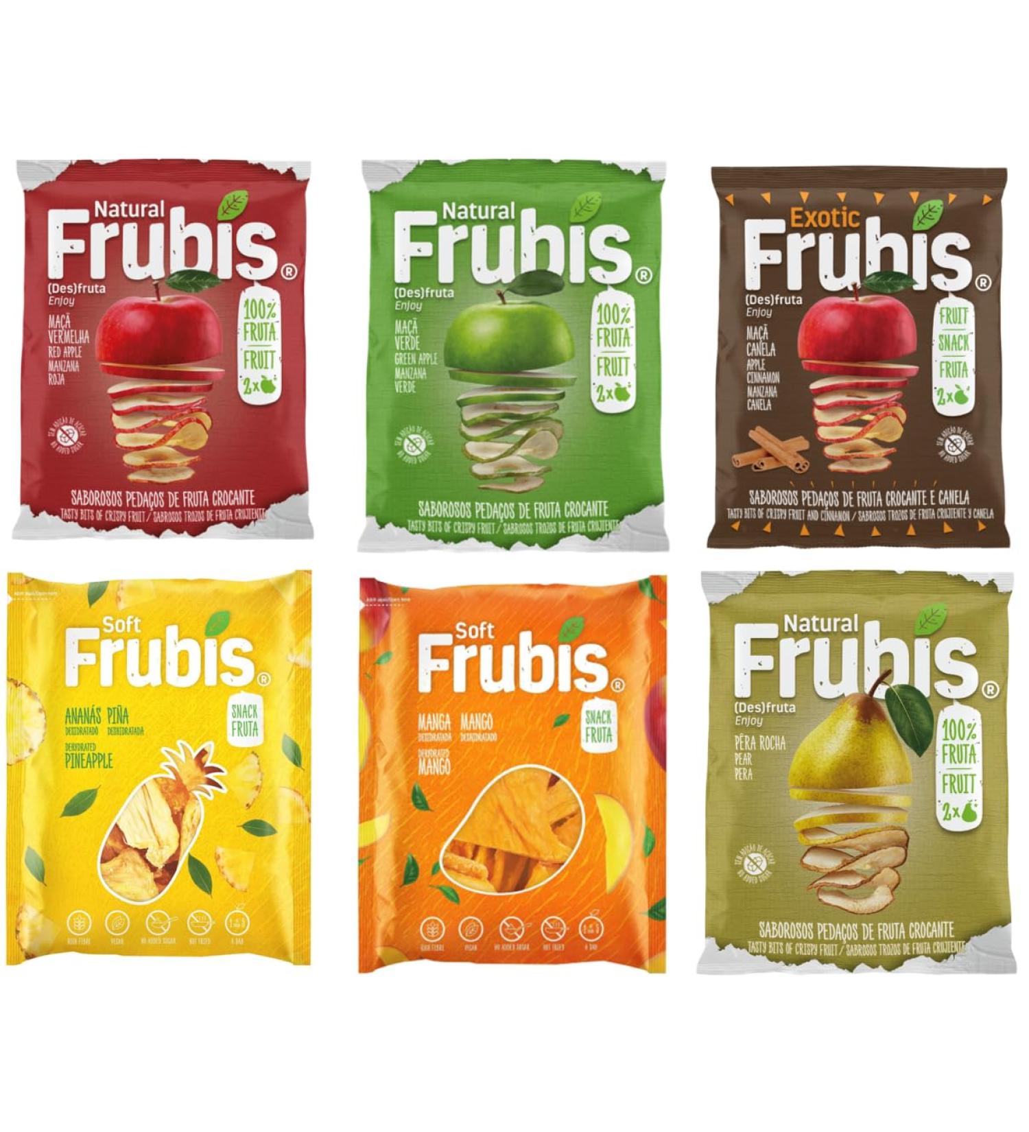 Frubis Tasty Bits Of Crispy Fruit Snacks | Red Apple | Green Apple | Apple and Cinnamon | Pear | Mango | Pineapple - 6 Pack - Buy Online on GoSupps.com