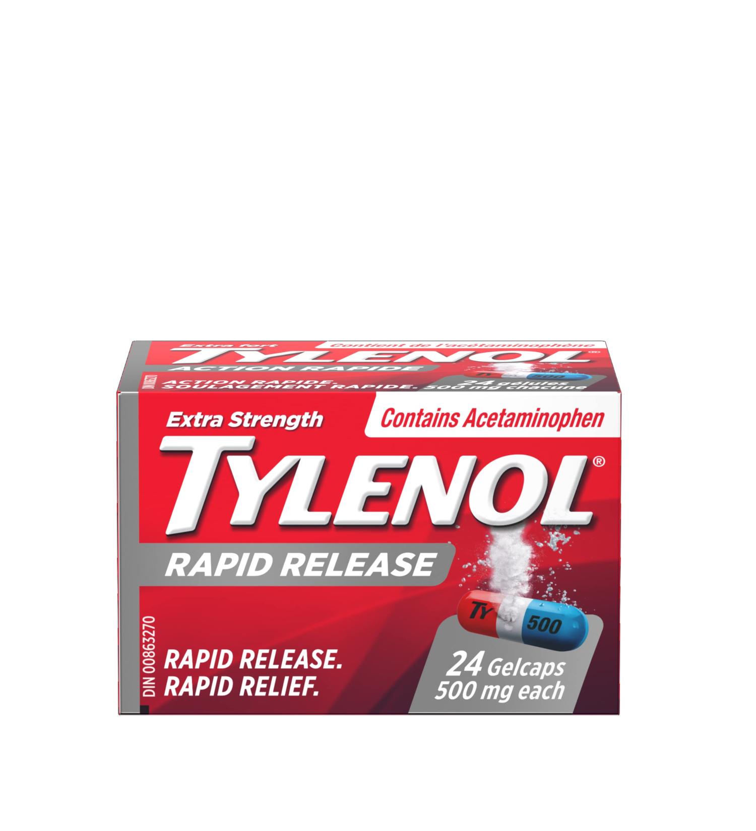 Tylenol Rapid Release for Headache Pain Relief Fever 500 mg Acetaminophen 24 Gelcaps 24 Count (Pack of 1) Medication - Buy Online on GoSupps.com