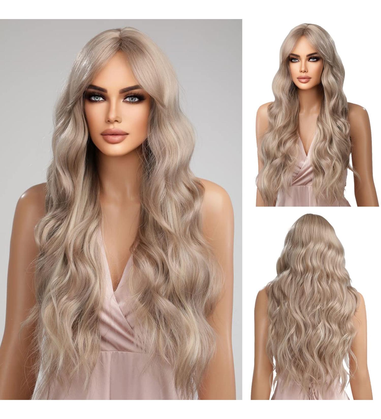 Oefei Ash Blonde Mixed Wigs for Women - Long Curly Synthetic Hair Heat-Resistant Perfect for Daily Wear & Cosplay - Buy Online on GoSupps.com