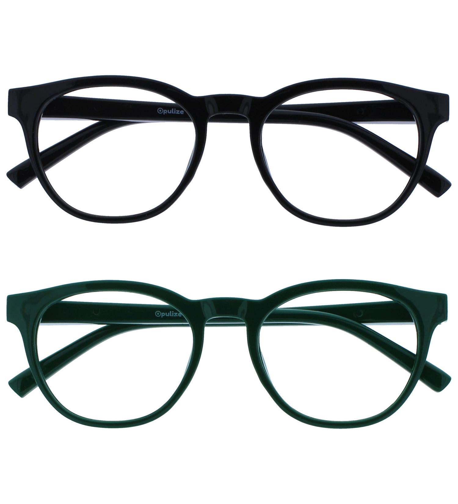 Opulize Blu Reading Glasses - Blue Light Filter 2-Pack for Computer & Gaming +2.00 Diopters Black/Green - Comfortable & Stylish Eyewear - Buy Online on GoSupps.com