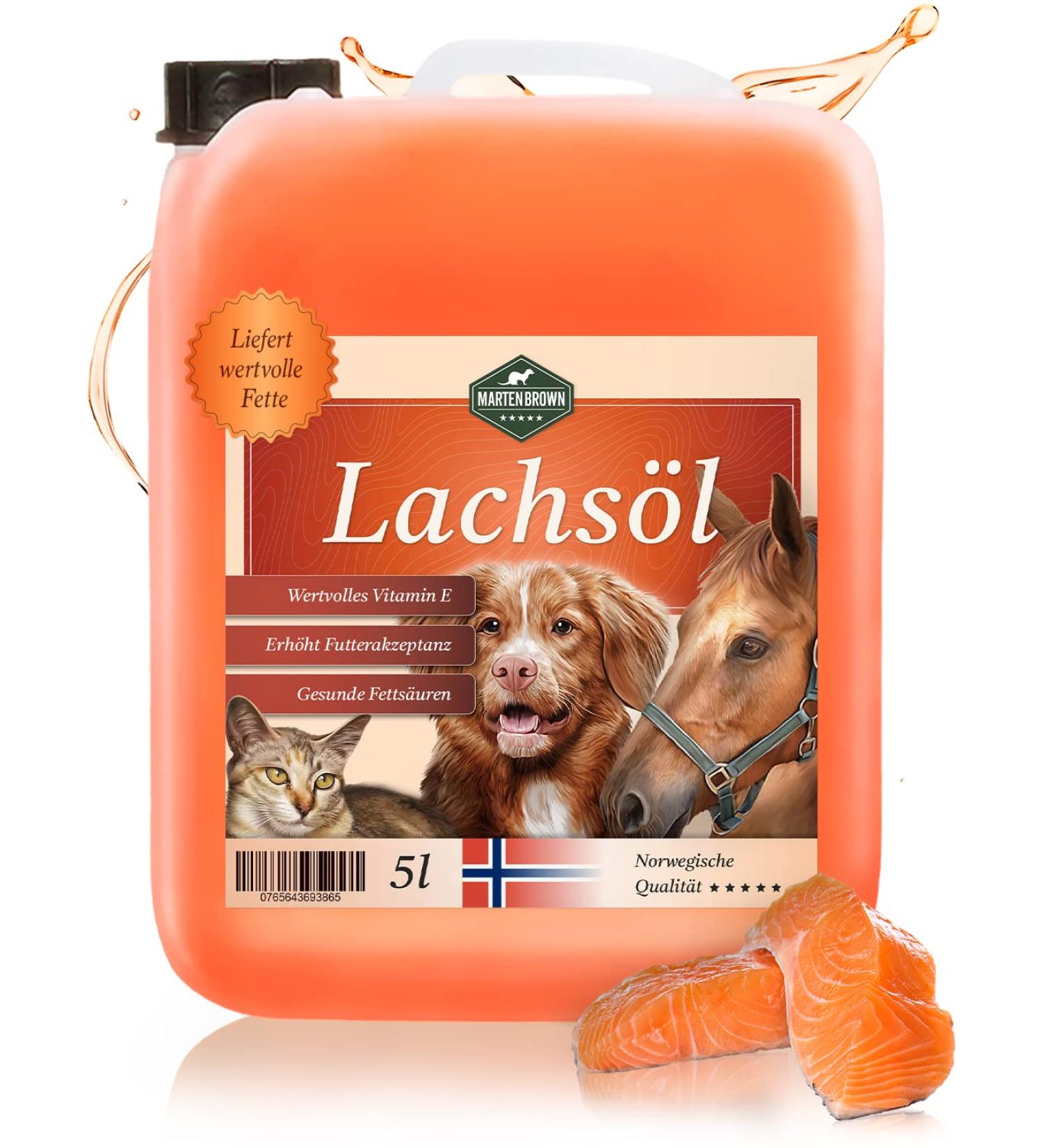 Martenbrown 5L Norwegian Premium Salmon Oil for Dogs Horses & Cats | High-Quality Fish Oil for Dry & Canned Food | BARF Oil 1-Pack - Buy Online on GoSupps.com