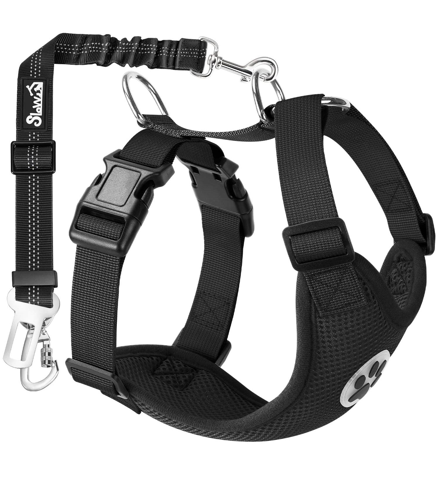 Slowton Dog Harness with Safety Belt for Car | Breathable Dog Seat Belt with 2 Carabiner Hooks | Secure & Comfortable Black Size S - Buy Online on GoSupps.com