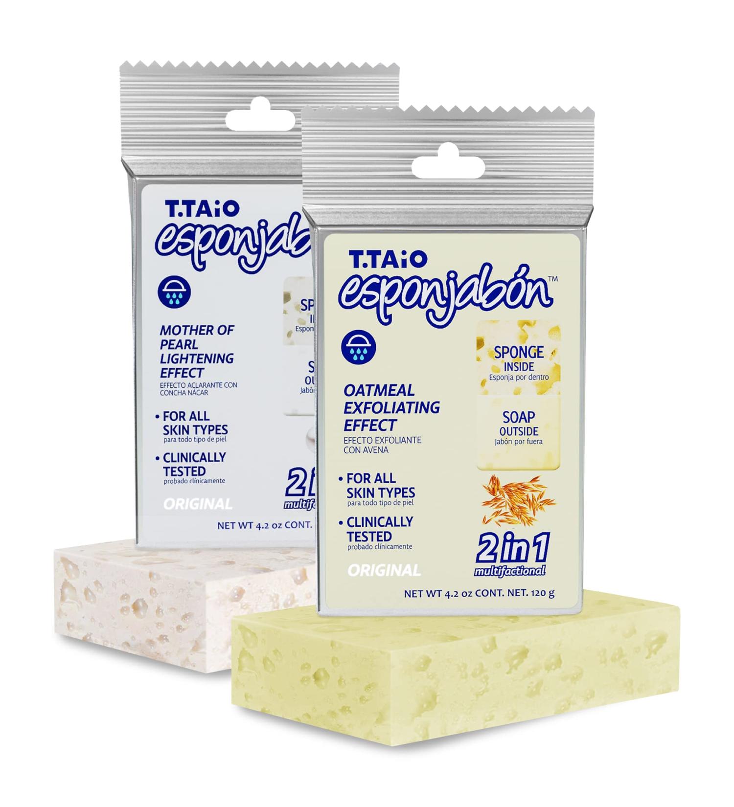 T.Taio Esponjabon Soap Sponge 2-Pack | Mother of Pearl & Oatmeal | Shower Scrubber & Bath Wash | Massage & Lather | Bathroom Accessories - Buy Online on GoSupps.com