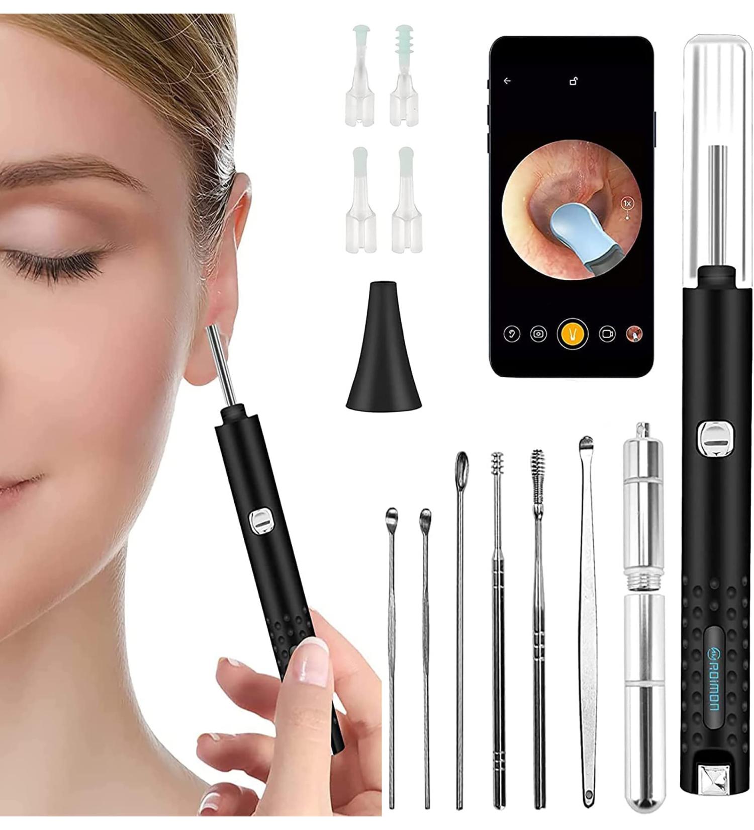 1080P FHD Ear Wax Removal Kit Camera with LED Lights & Silicone Spoons - Smart Wireless Ear Scope for Men Women Kids - iOS Android Compatible (Black) - Buy Online on GoSupps.com