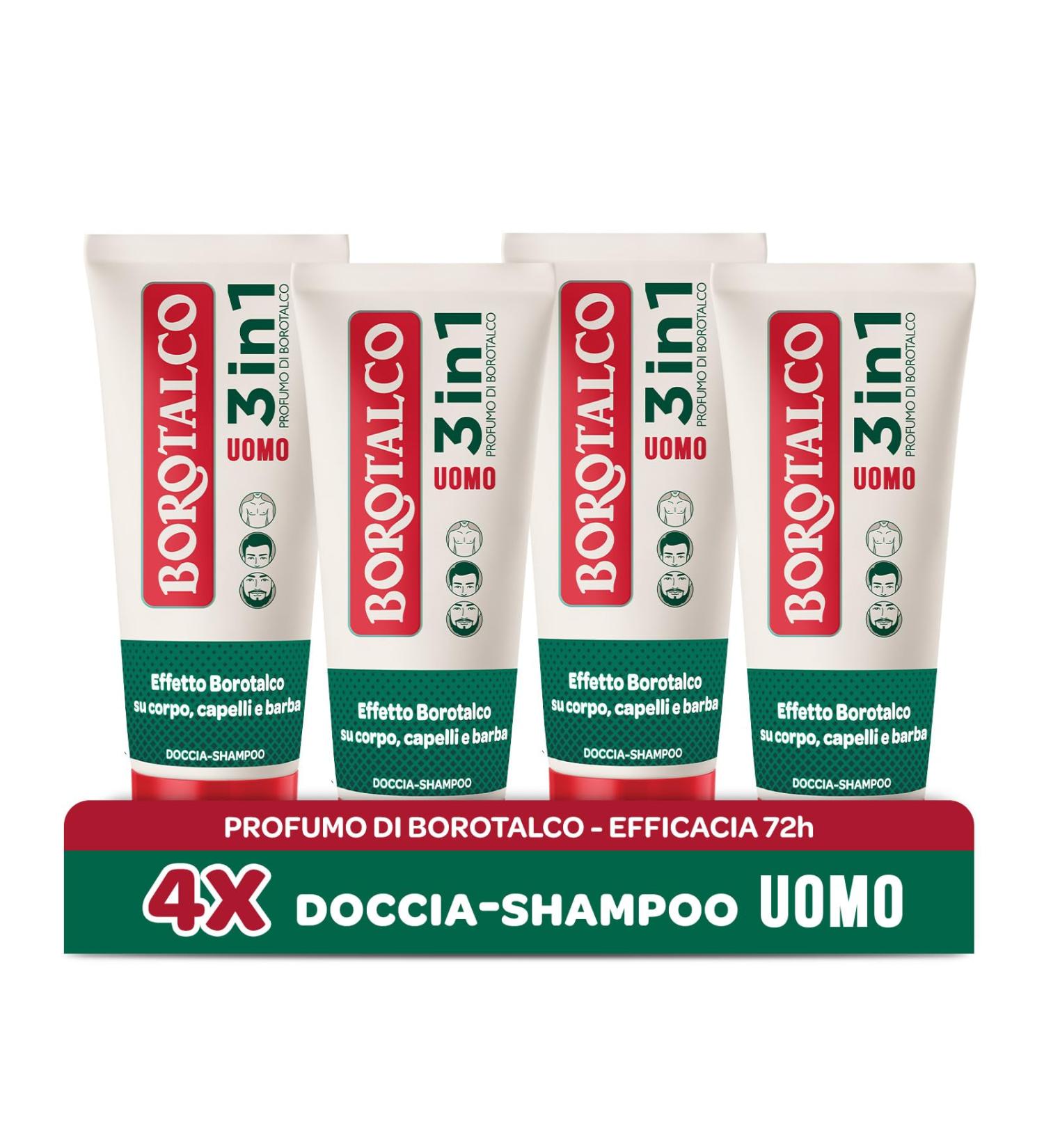 Borotalco Borotalco Bubble Bath for Soft Velvety Skin Talcum Powder Effect on Skin Ideal for Men and Women Dermatologically Tested 4 x 200ml Bottles