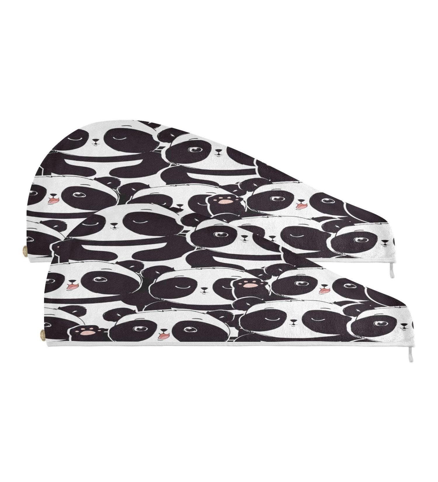 Panda Pattern Quick Dry Hair Cap Set - 2 Piece Super Absorbent Towel & Button Headband | Soft & Comfortable for All Hair Types - Buy Online on GoSupps.com