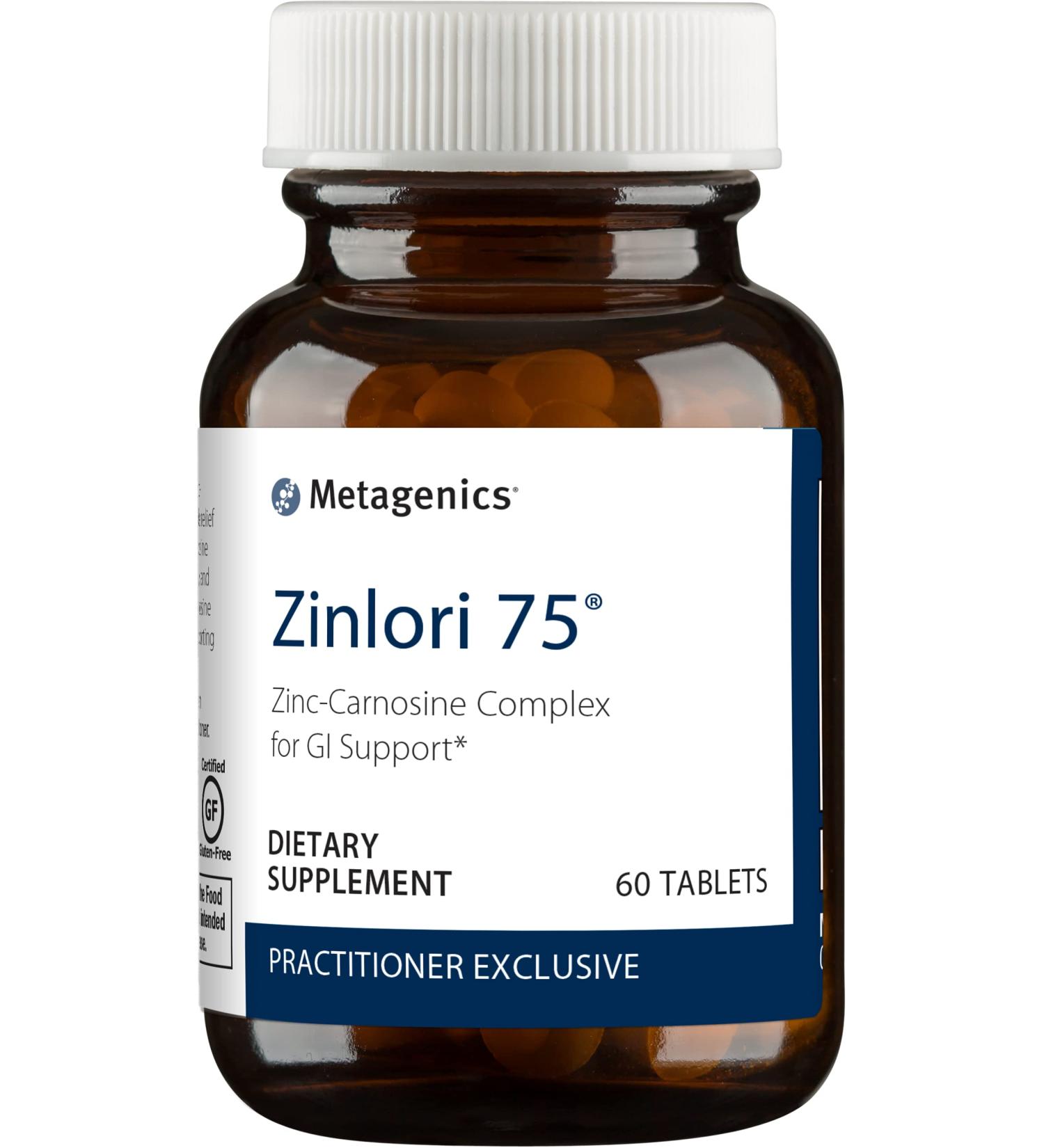 Metagenics Zinlori 75 High Potency Zinc Carnosine Supplement - 60 Tablets for Minor Stomach Discomfort Relief - Buy Online on GoSupps.com