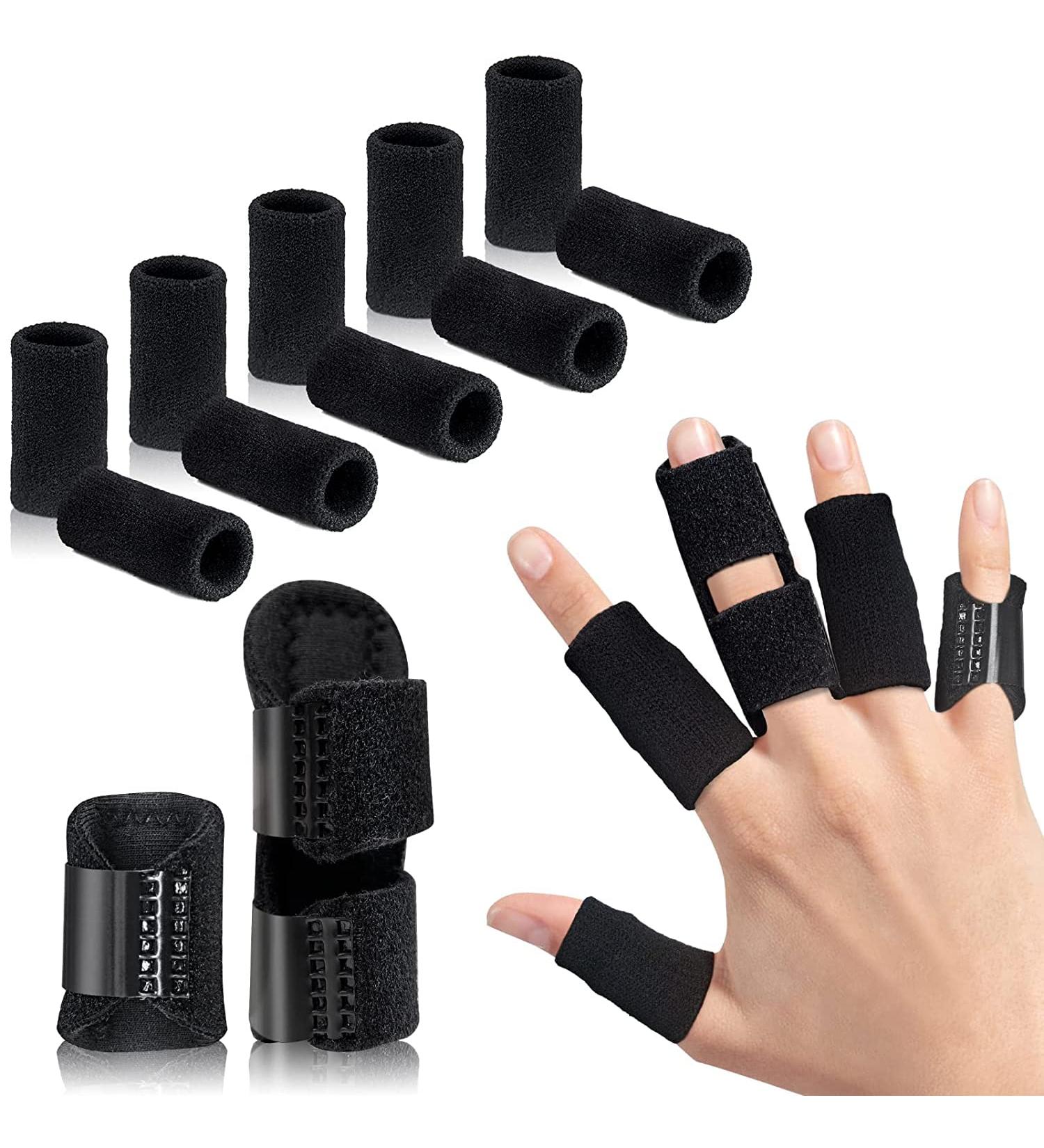 Finger Splint Set of 2 - Trigger Finger Brace for Pain Relief & Sport Injuries with 10 Nylon Sleeves - Relieve Stiffness, Swelling & Sprained Knuckles - Black - Buy Online on GoSupps.com