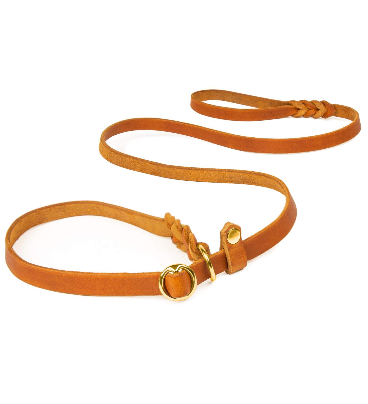 CopcoPet Retriever Agility Leash - Durable Fat Leather & Brass 1.20m x 10mm Cognac Color - Premium Quality Dog Leash for Training & Walking - Buy Online on GoSupps.com