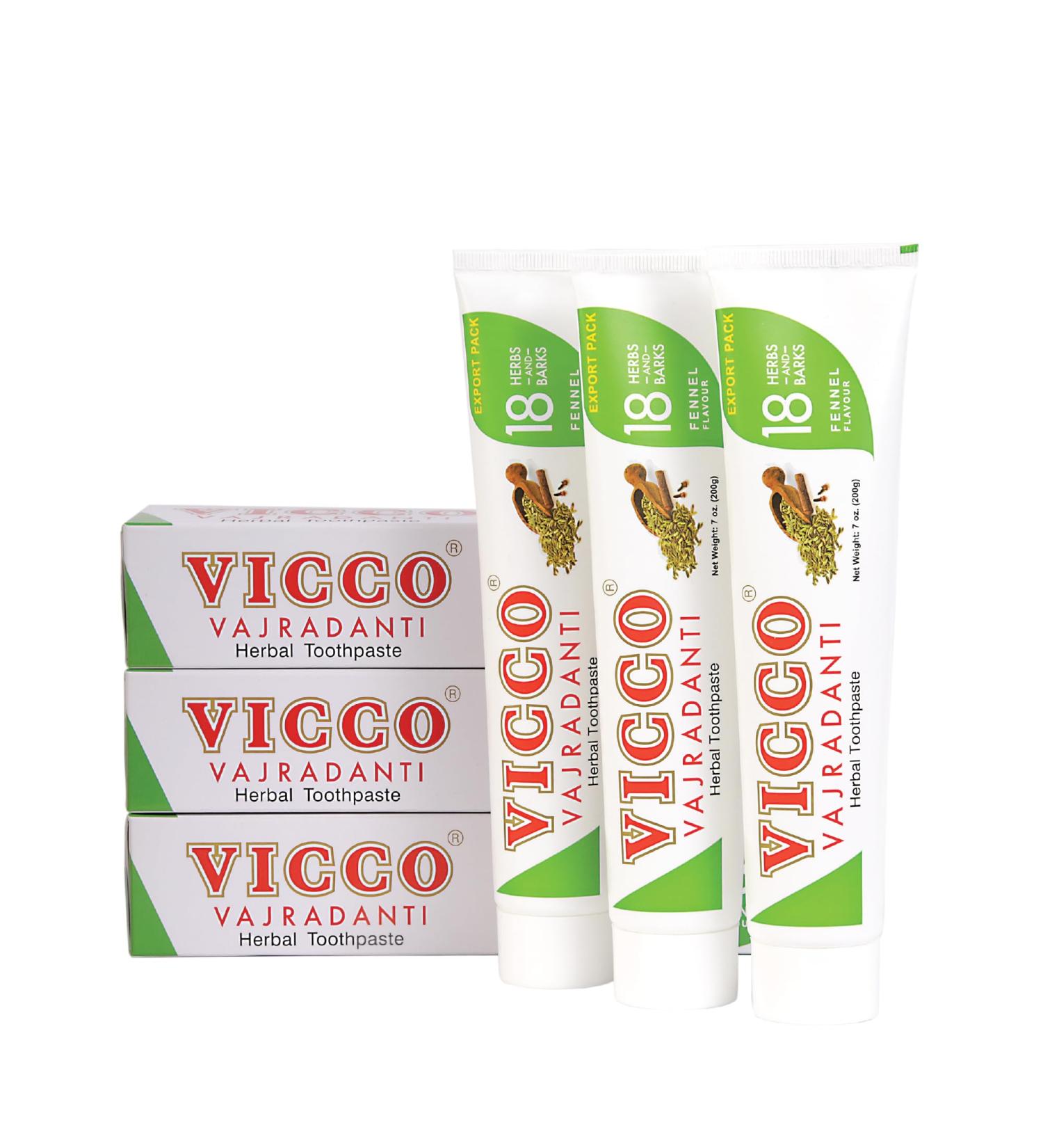 Buy Vicco Vajradanti Herbal Toothpaste Fennel Flavour - 100% Natural Vegan & Cruelty-Free | 18 Herbs Astringent & Analgesic | Pack of 3 x 7oz - International Shipping Available - Buy Online on GoSupps.com