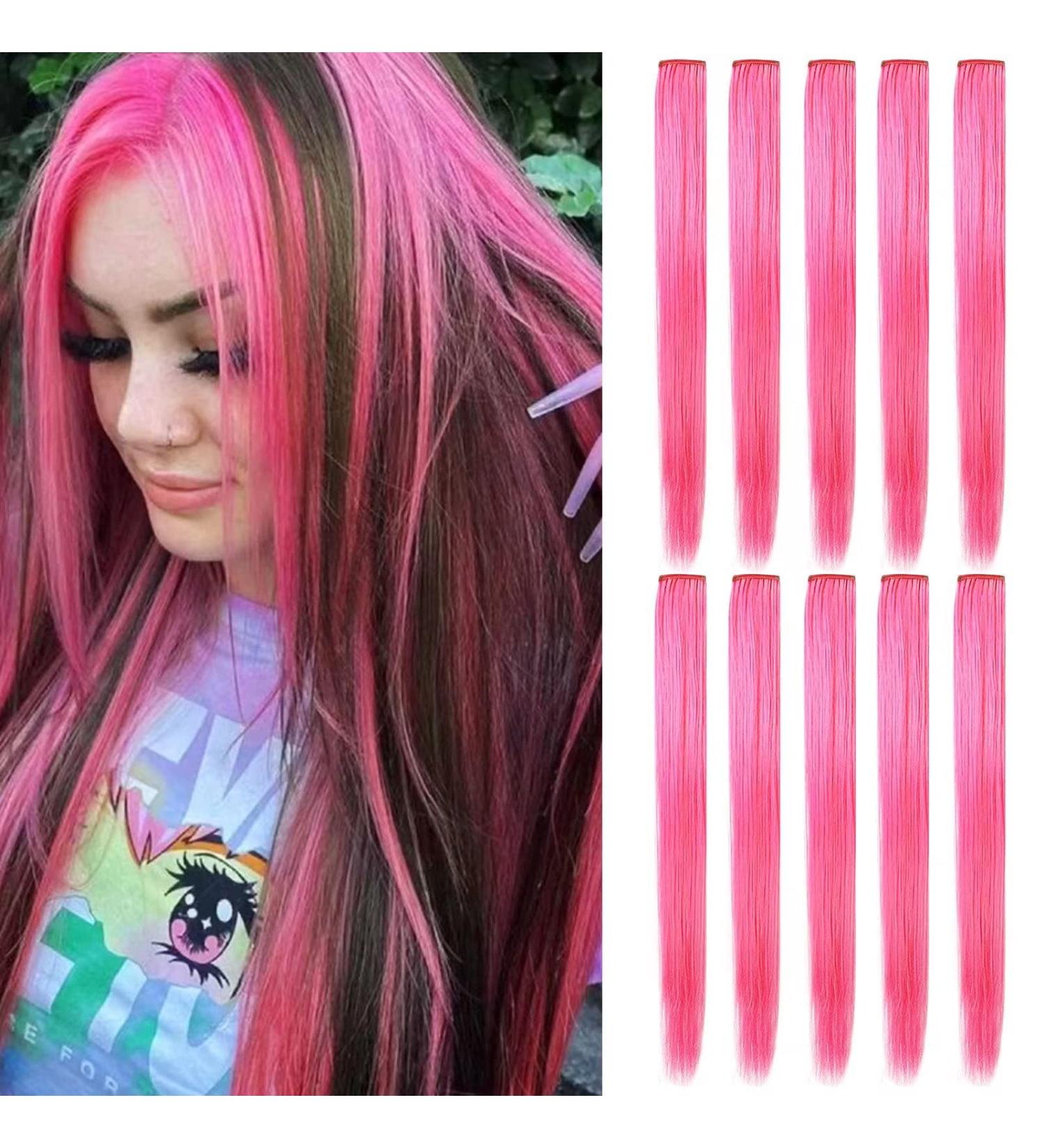Vibrant Pink Wig Clips Colorful Synthetic Hair Extensions for Women & Girls | Lskjmo Party Highlights - Buy Online on GoSupps.com