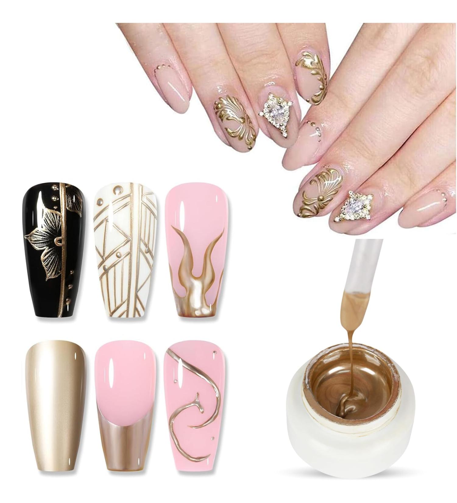 Metallic Painting Gel Polish - Painted Gel Nail Polish - 3D Metal Painting Drawing Mirror Gold Nail Gel Polish - High Shine Nail Polish Flower Drawing Soak Off UV Nail Liner Gel DIY Nail Manicure - Buy Online on GoSupps.com