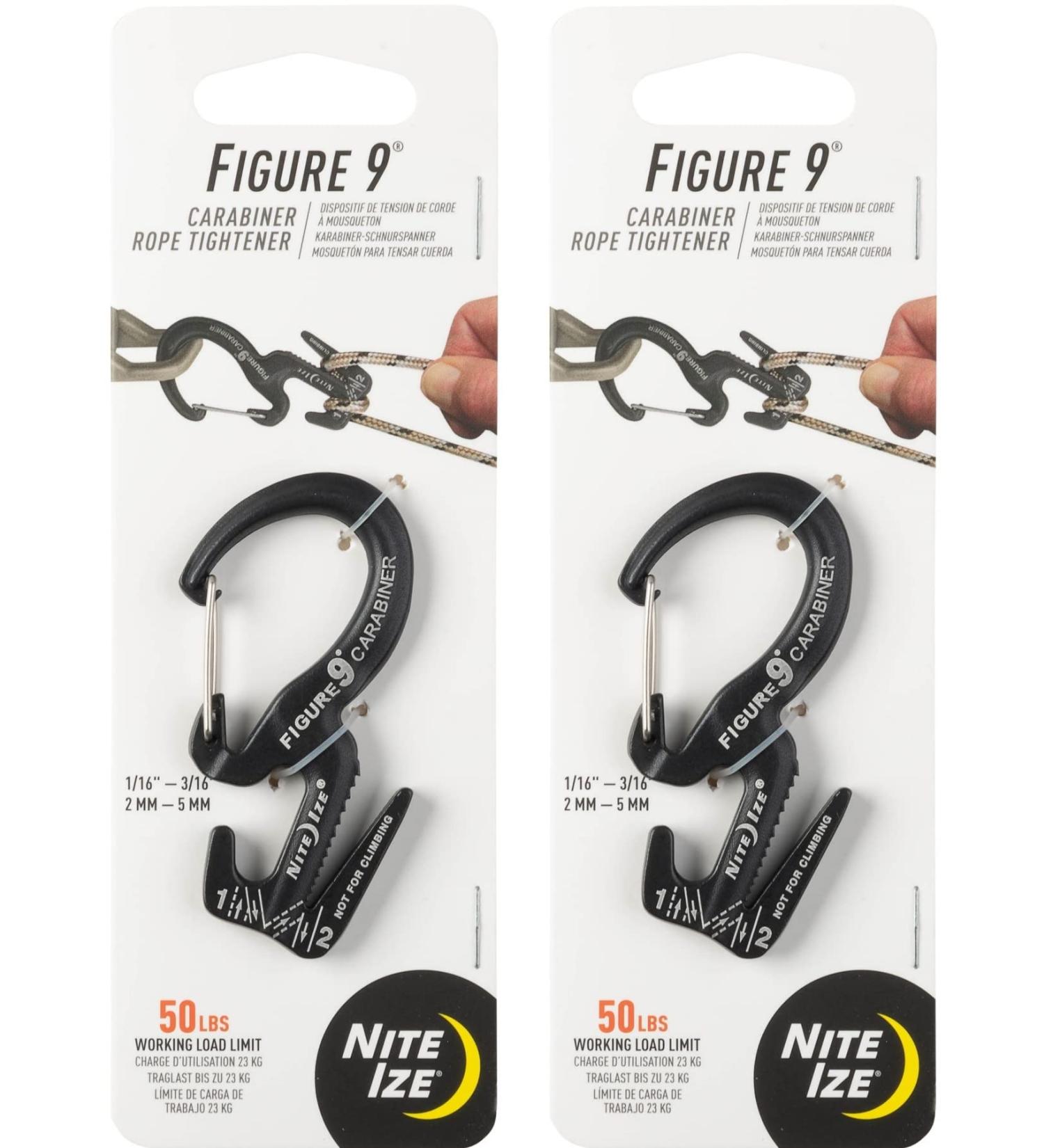 Nite Ize Figure 9 Carabiner Rope Tightener Small - Black (2-Pack) - Fast and Secure Rope Management - Buy Online on GoSupps.com
