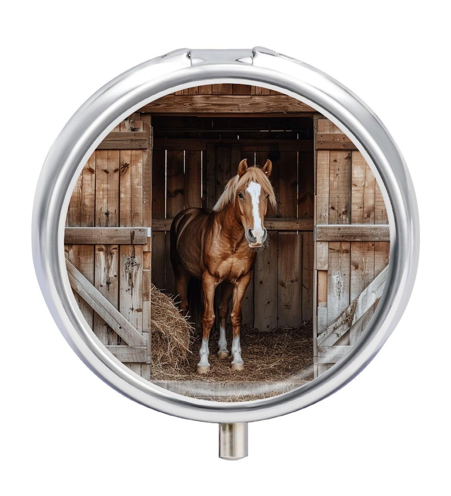 Travel Pill Box with 3 Compartments - Portable Medicine Organizer for Purse & Pocket - Straw & Horse Print - Buy Online on GoSupps.com