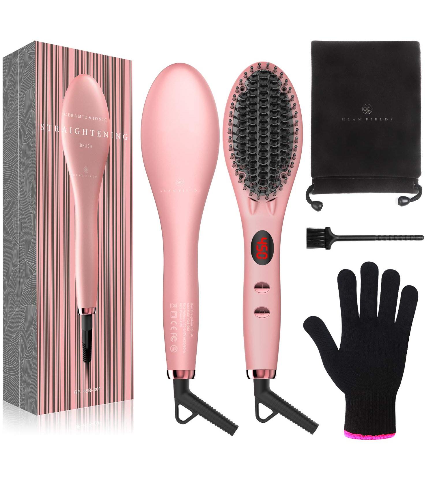 Glamfields Ionic Straightening Brush - Anti-Scald, Anti-Frizz, Fast Heating - Pink - Buy Online on GoSupps.com