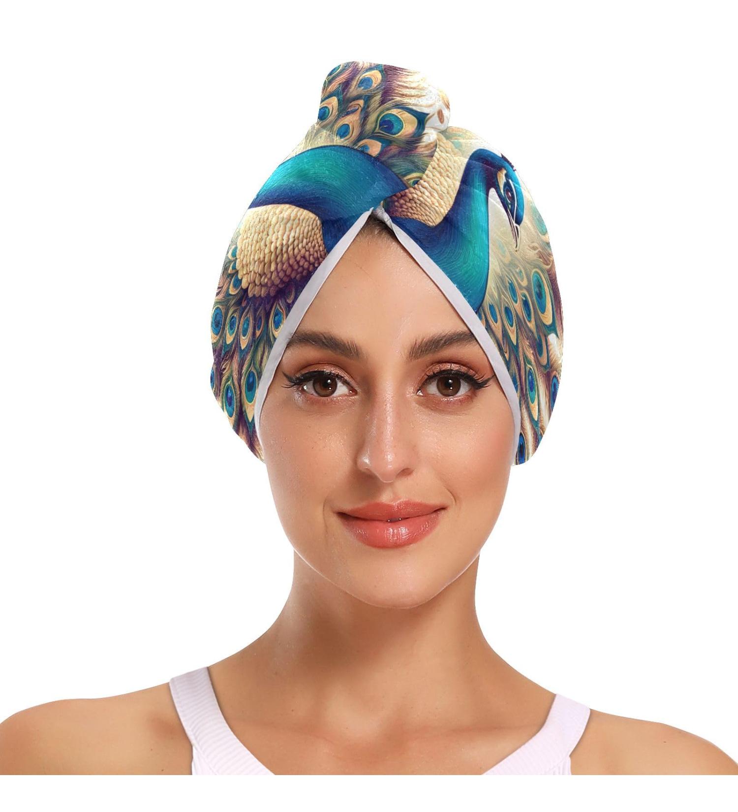 Peacock Hair Towel 2 Pack - Super Absorbent Quick Drying Turbans for Women & Girls | Perfect Hair Drying Solution - Buy Online on GoSupps.com