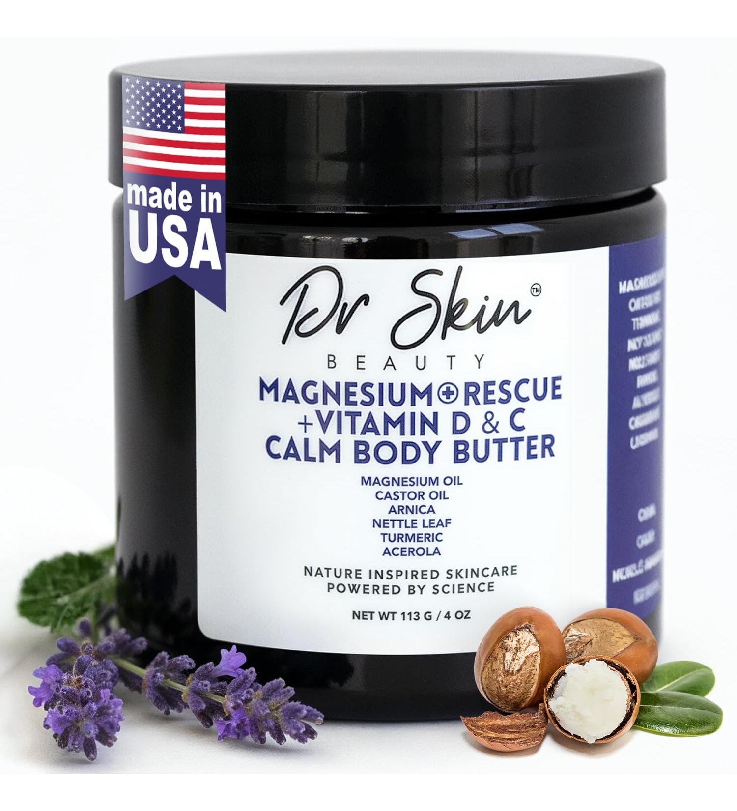 Dr Skin Magnesium + Vitamin D & C Body Butter - Lavender Muscle Relaxer Infused With Magnesium & Castor Oil - Apply Magnesium Cream to Legs, Arms & Chest - USA Made, 4oz (Lavender) - Buy Online on GoSupps.com