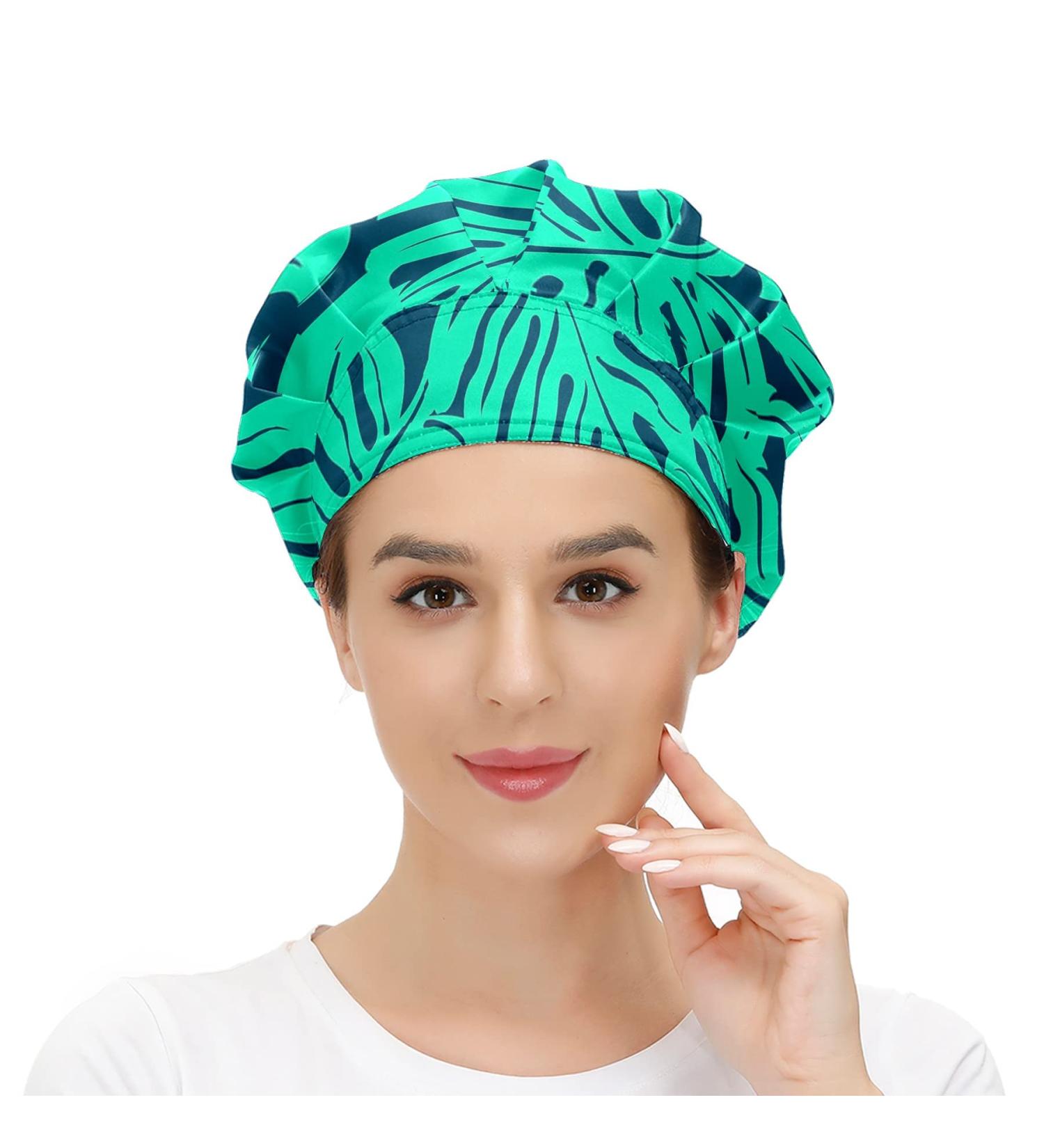 Adjustable Working Caps Tie Back Cover Hair Bouffant Hats Sweatband - Monstera Tropical Leaf | One Size Fit All - Buy Online on GoSupps.com