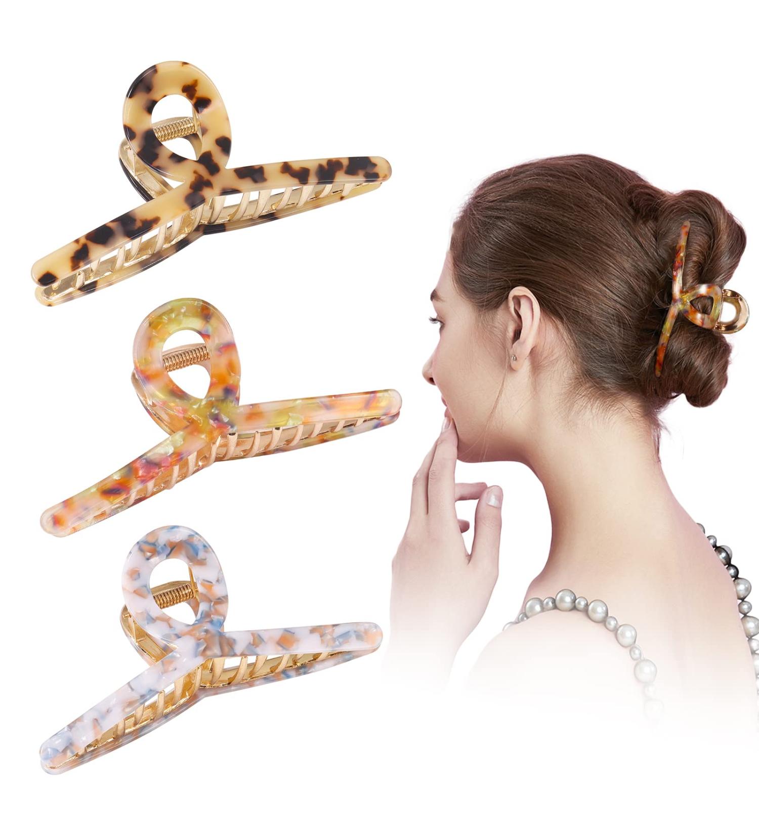 Large Hair Claw Clips for Women - 3PCS 4.7 Cellulose Acetate Metal Clips - Non Slip Strong Hold Hair Jaw Clips - Multi-color Hair Accessories - Buy Online on GoSupps.com