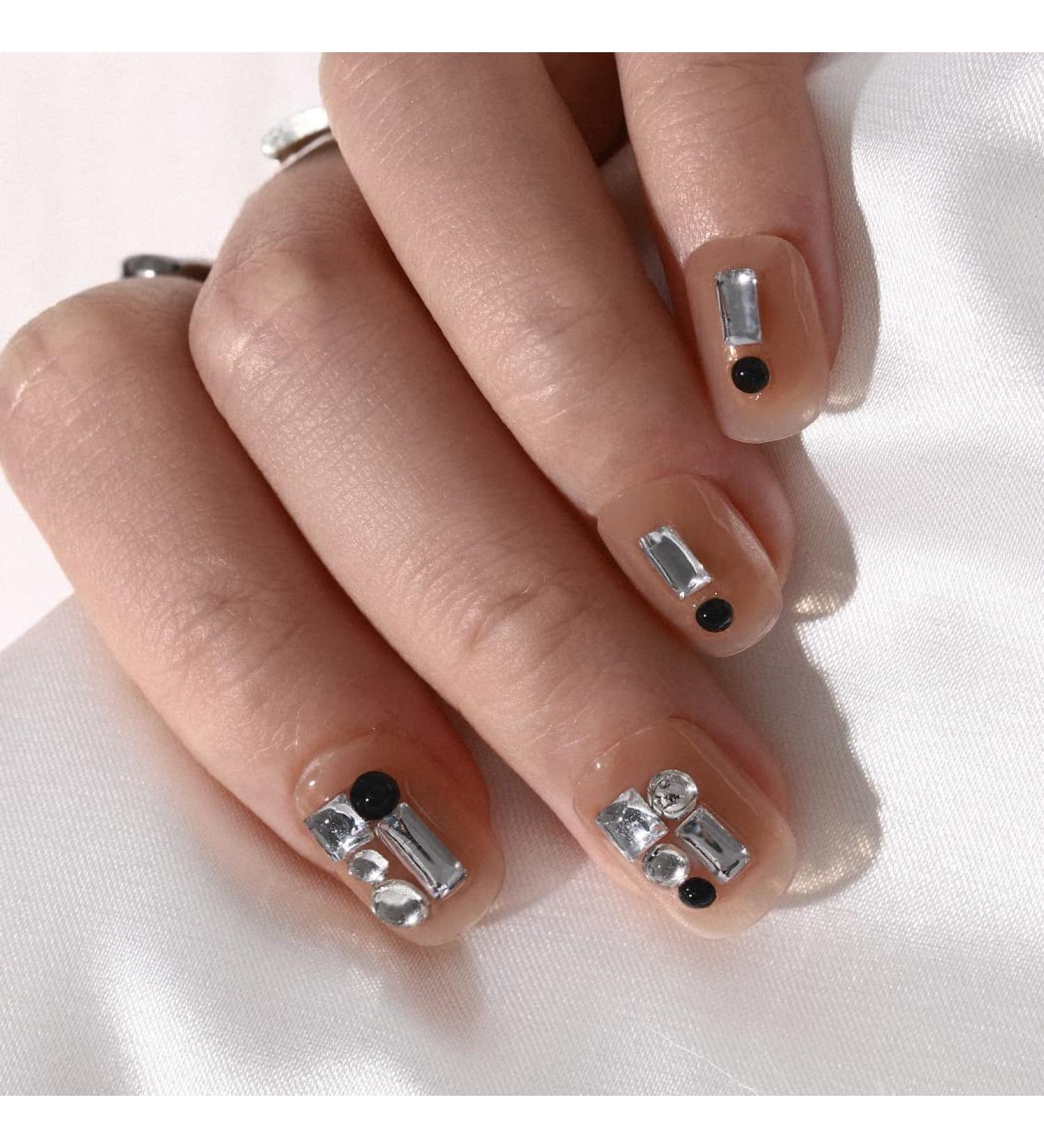 Sethexy Short Square French False Fingernails - 24 Glossy Pink Acrylic Press-On Nail Tips with Strass for Women & Girls - Buy Online on GoSupps.com